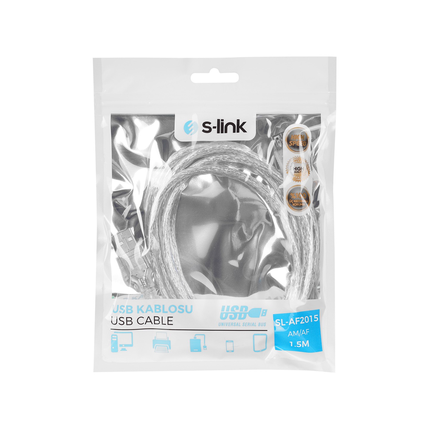 S-Link SL-AF2015 1.5M Usb 2.0 Şeffat Uzatma Kablo