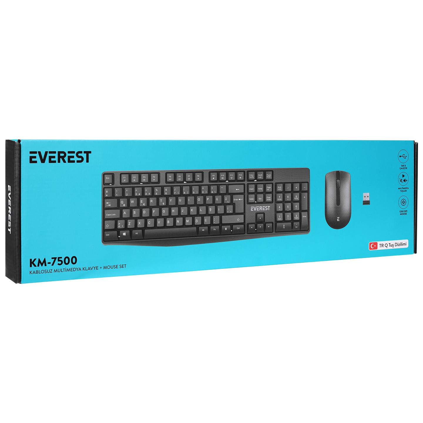 Everest KM-7500 Siyah Q Multimedia Klavye Mouse Set