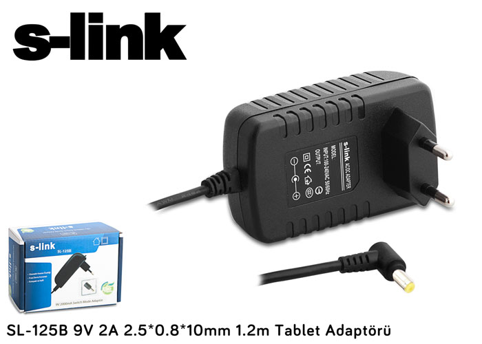 S-Link SL-125B 9V 2A 2.5x0.8x10 1.2M Tablet Adaptörü