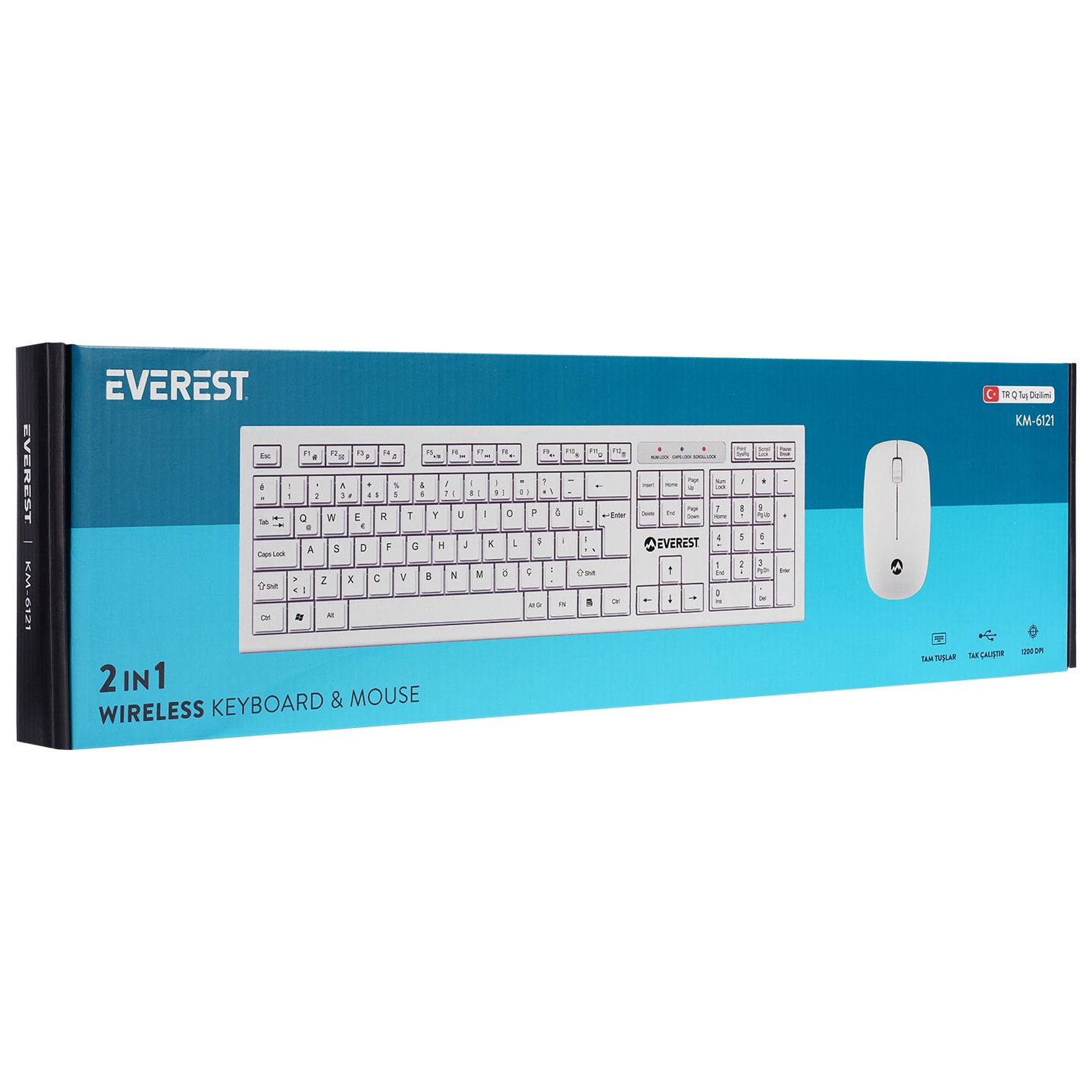 Everest KM-6121 Beyaz Kablosuz Q Slim Klavye + Mouse