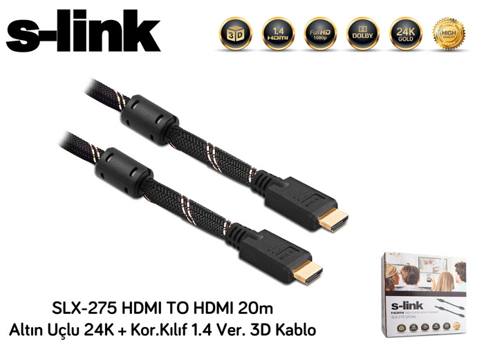 S-Link SLX-275 20M Altın Uçlu Hdmı Kablo