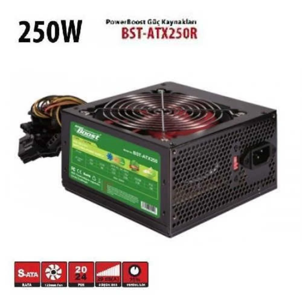 PowerBoost BST-ATX 250R 250W 12Cm Kırmızı Fanlı Atx Power Supply
