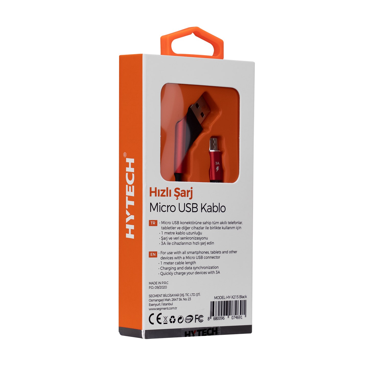 Hytech HY-X215 3A Micro Usb 1M Siyah Data+Sarj Kablosu