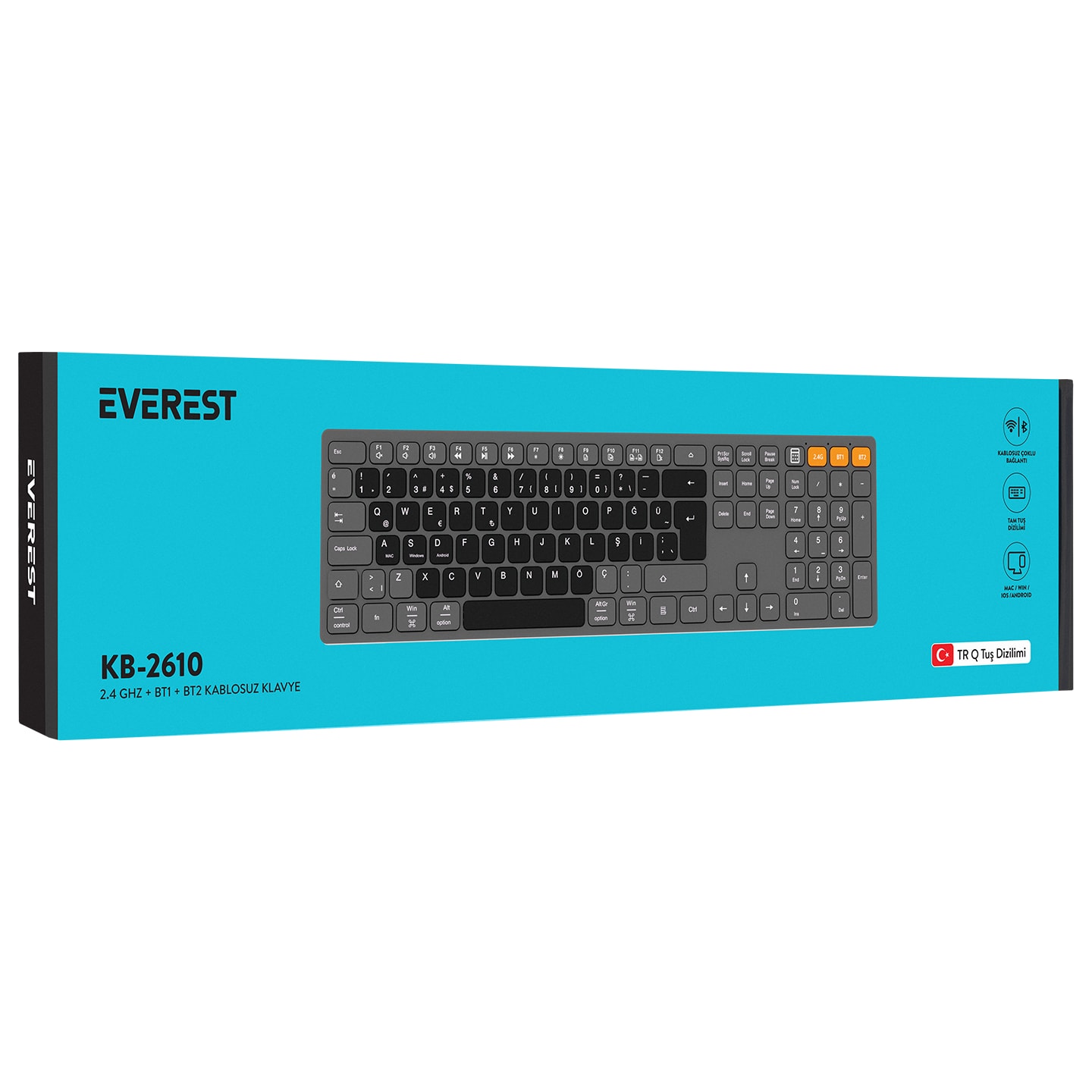 Everest KB-2610 Siyah/Gri 2.4G+BT1+BT2 Klavye