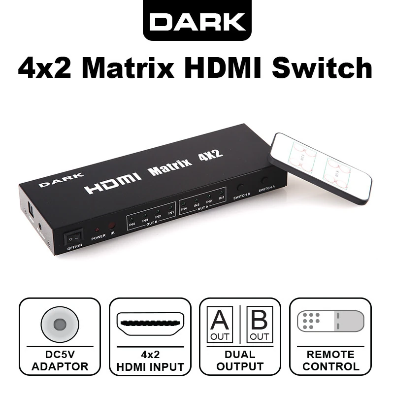 Dark DK-HD-SP4X12 4 Giriş 1 Çıkışlı Kumandalı Hdmı Switch