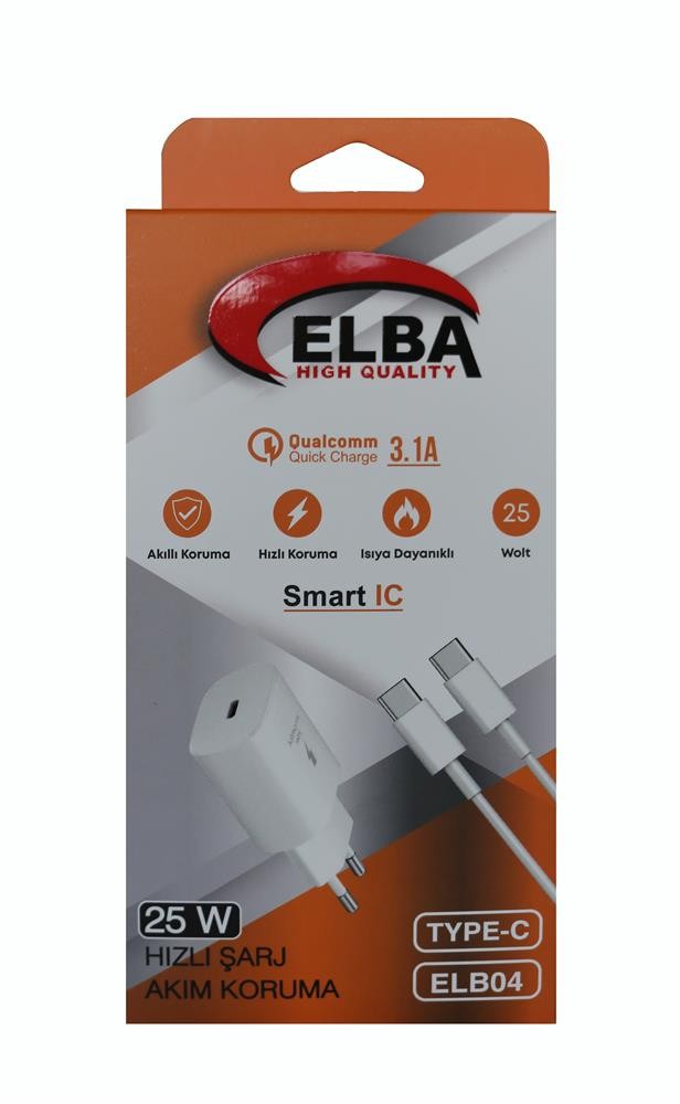 Elba ELB04-PD-25W Type-c Beyaz 25W Usb-C Ev Şarj Kafası+1M Type-C Kablo