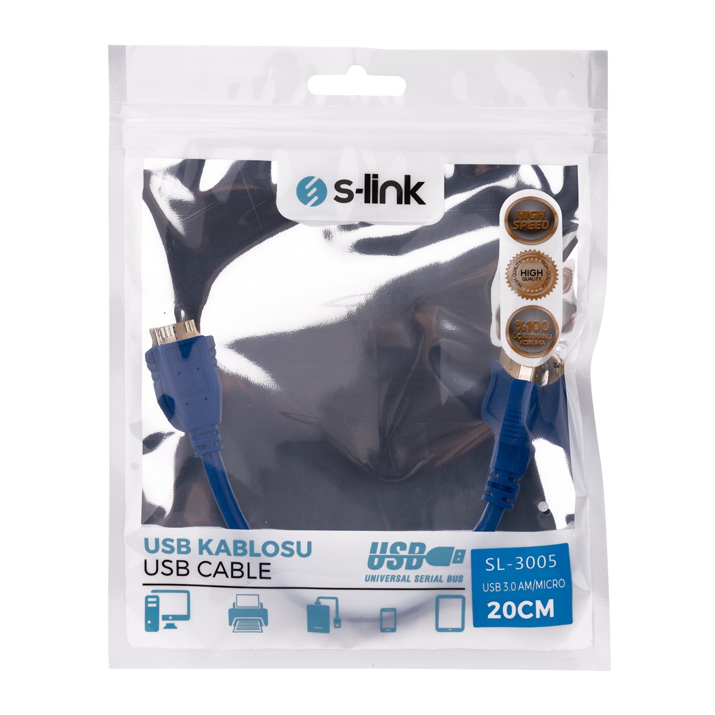 S-Link SL-3005 20Cm Usb 3.0 Data Kablosu