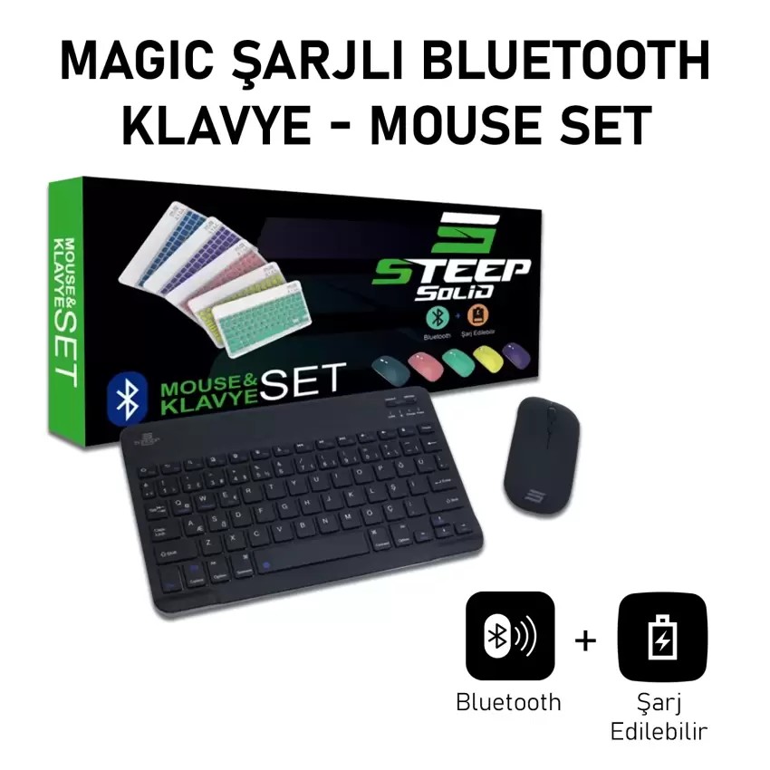 Steep Solid Siyah Bluetooth Klavye Mouse Set