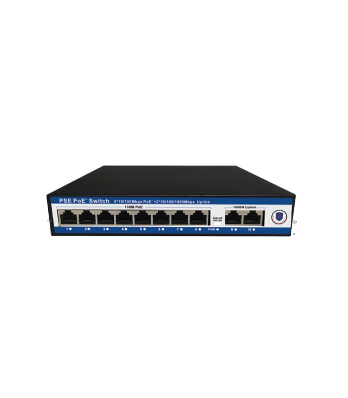 Nova NVC-PSE0820G 8 Port Poe+ 10/100 Mbps 2 Port 10/100/1000 Mbps Uplink Switch 120W