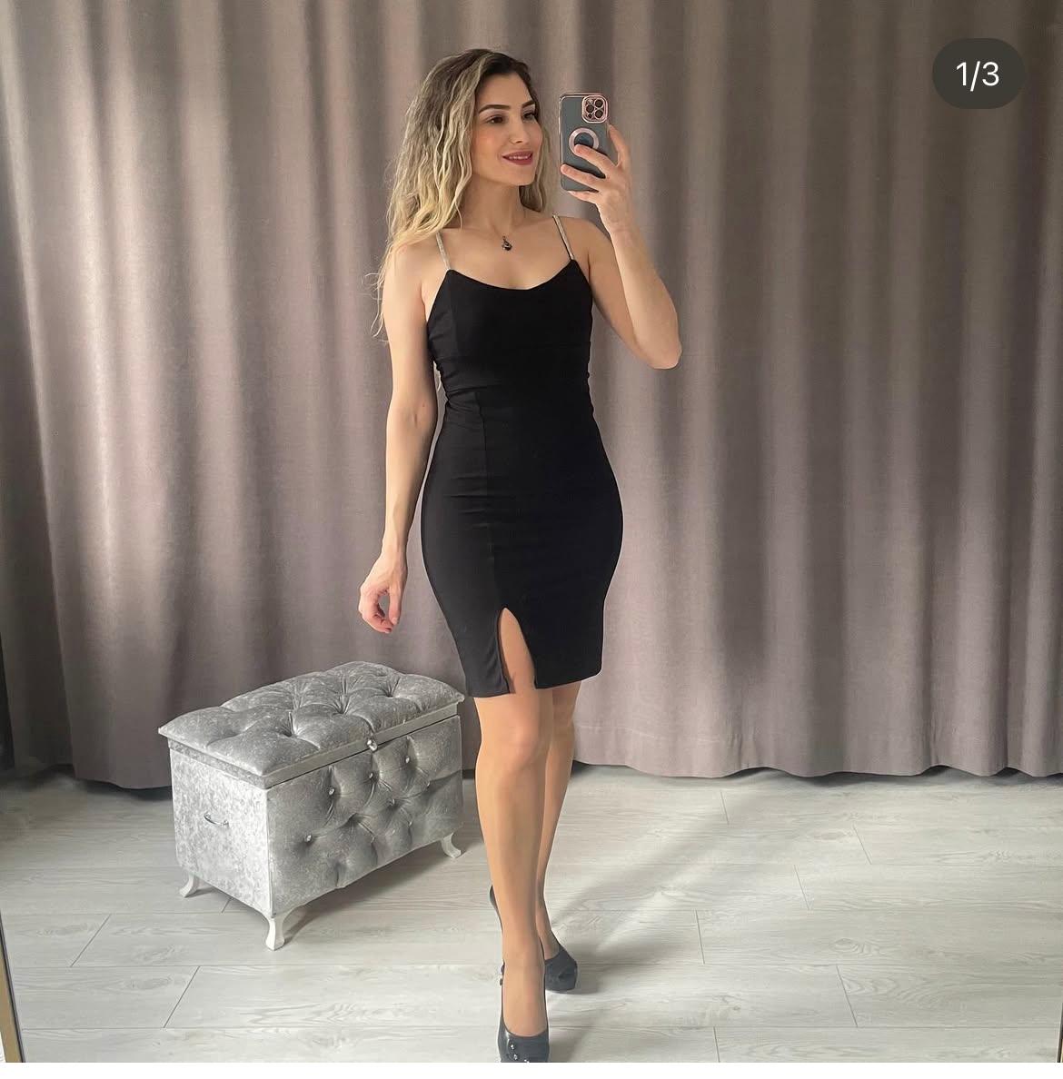 Taş Askılı Mini Elbise