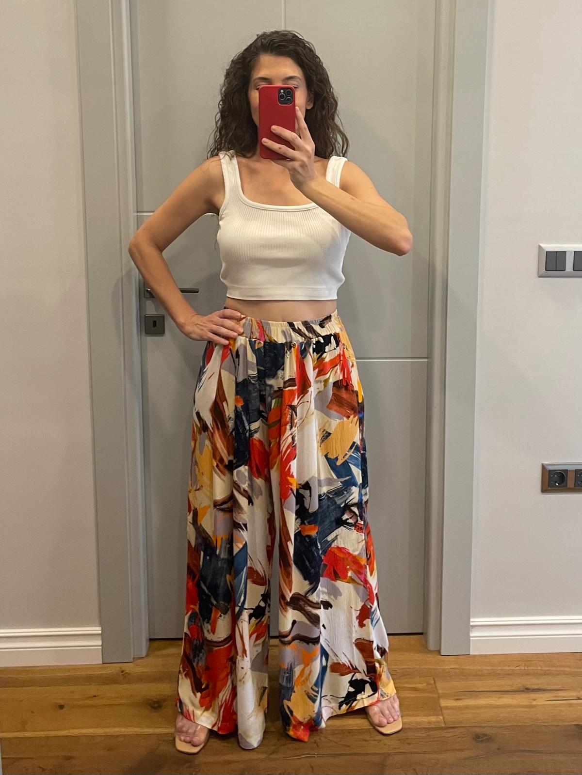 Renkli Bol Paça Pantolon 