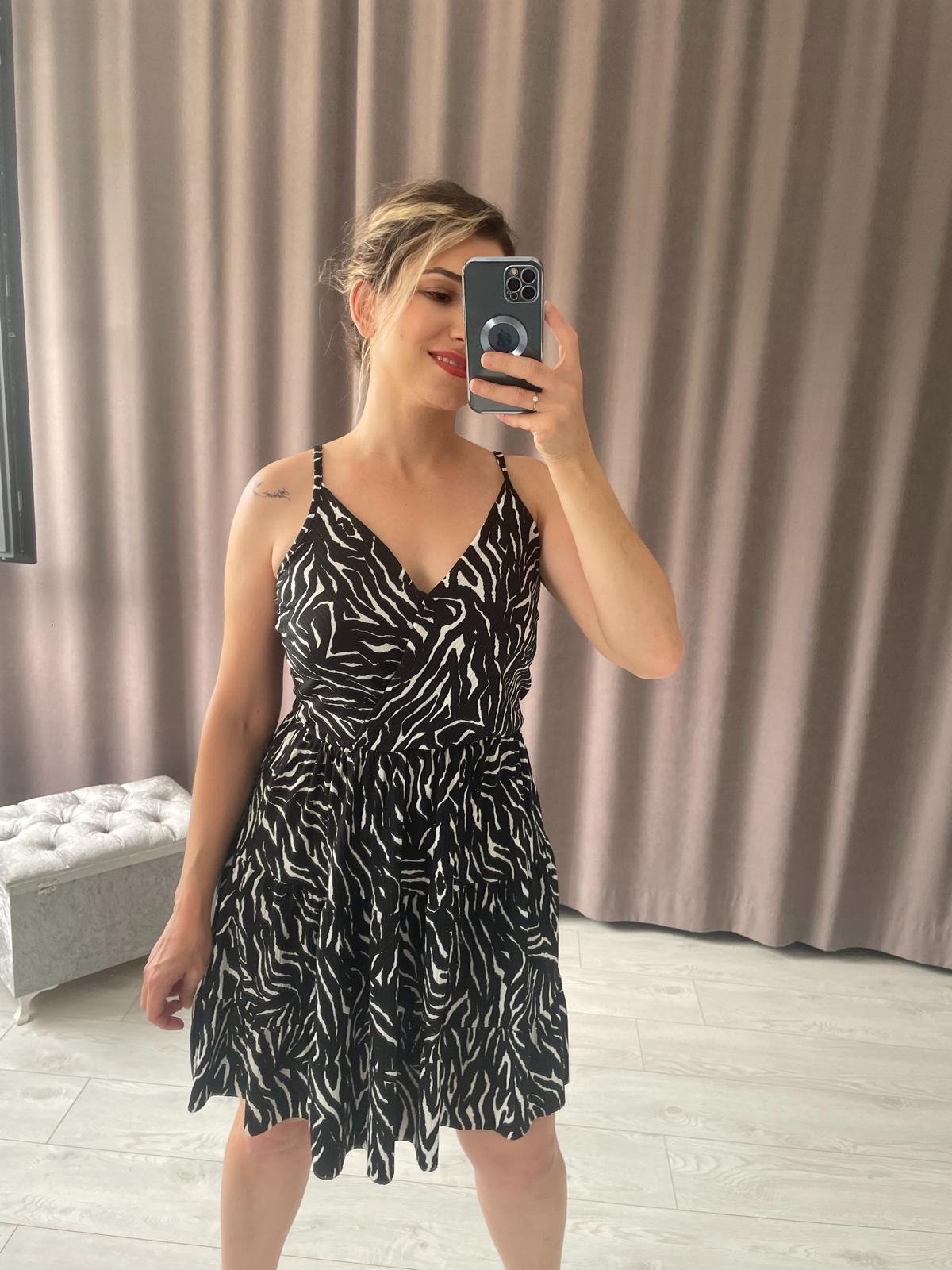 Zebra Desen Askılı Elbise