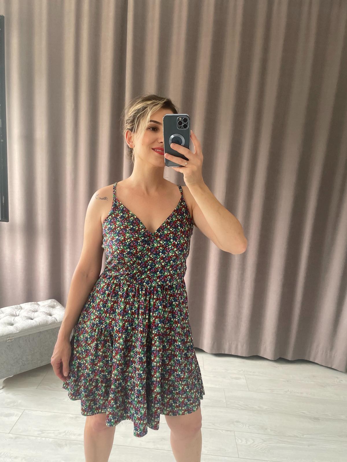 Çiçek Desen Askılı Elbise