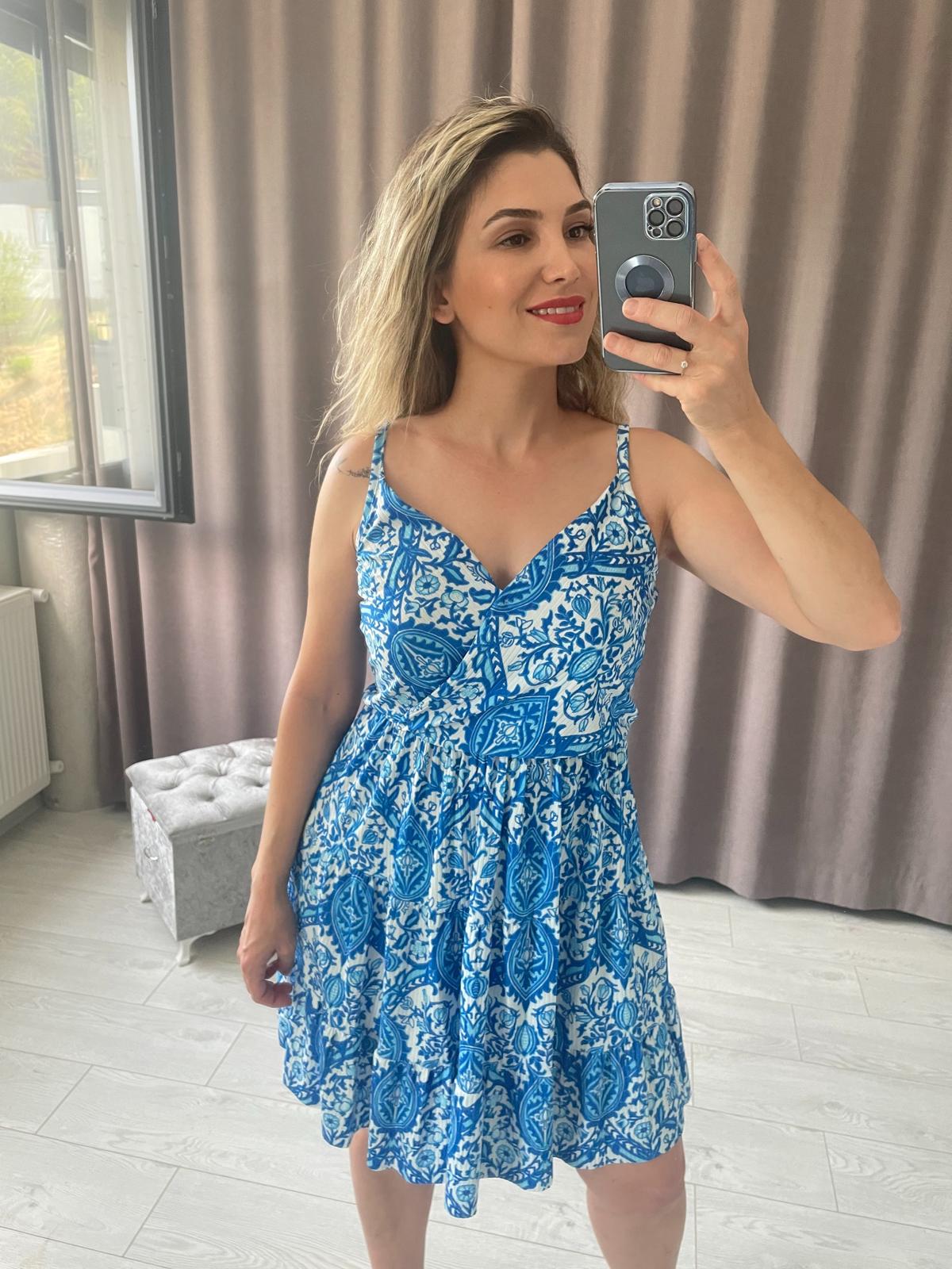 Şal Desen Askılı Elbise