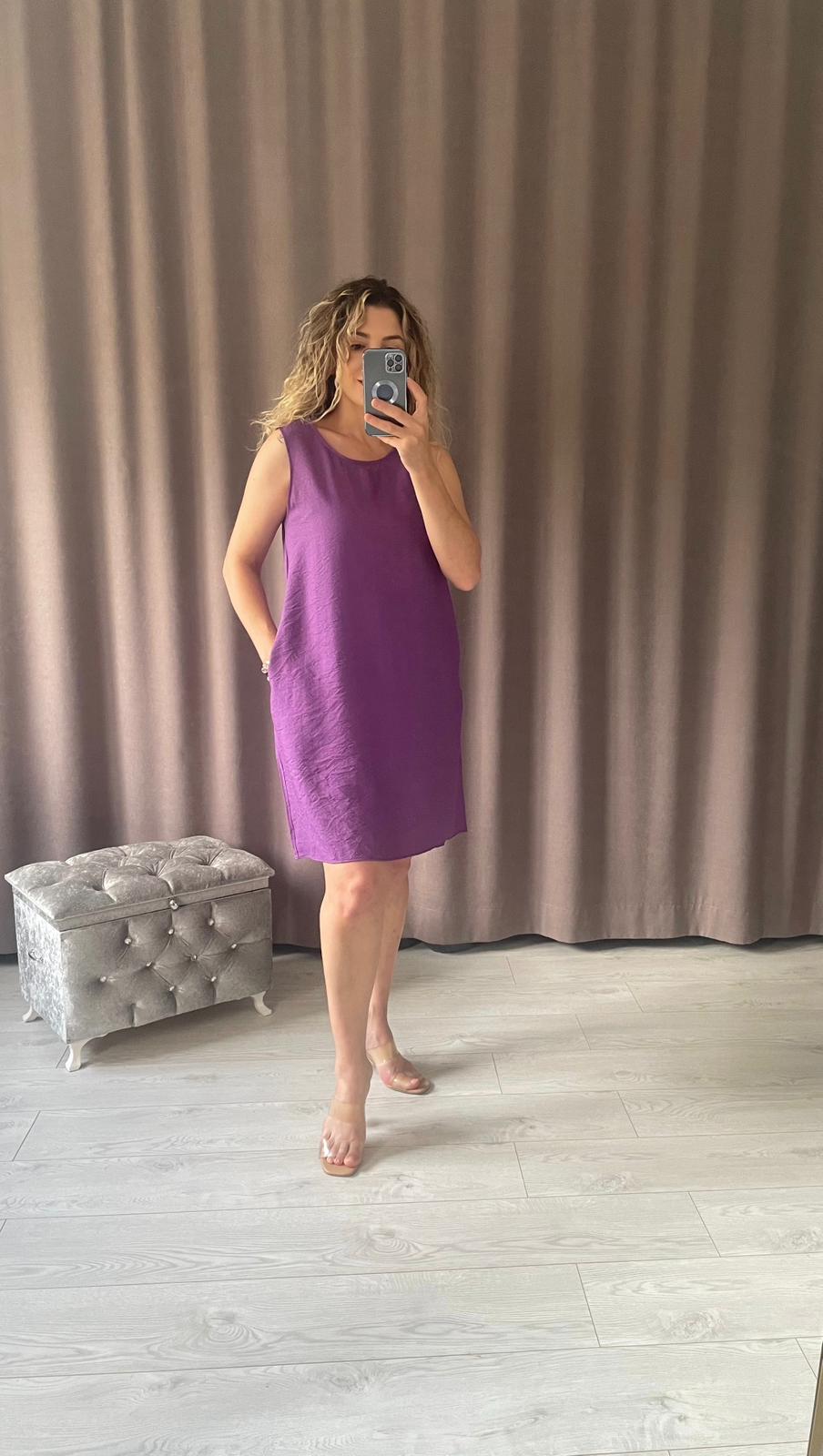 Tensel Kumaş Çan Elbise - Mor
