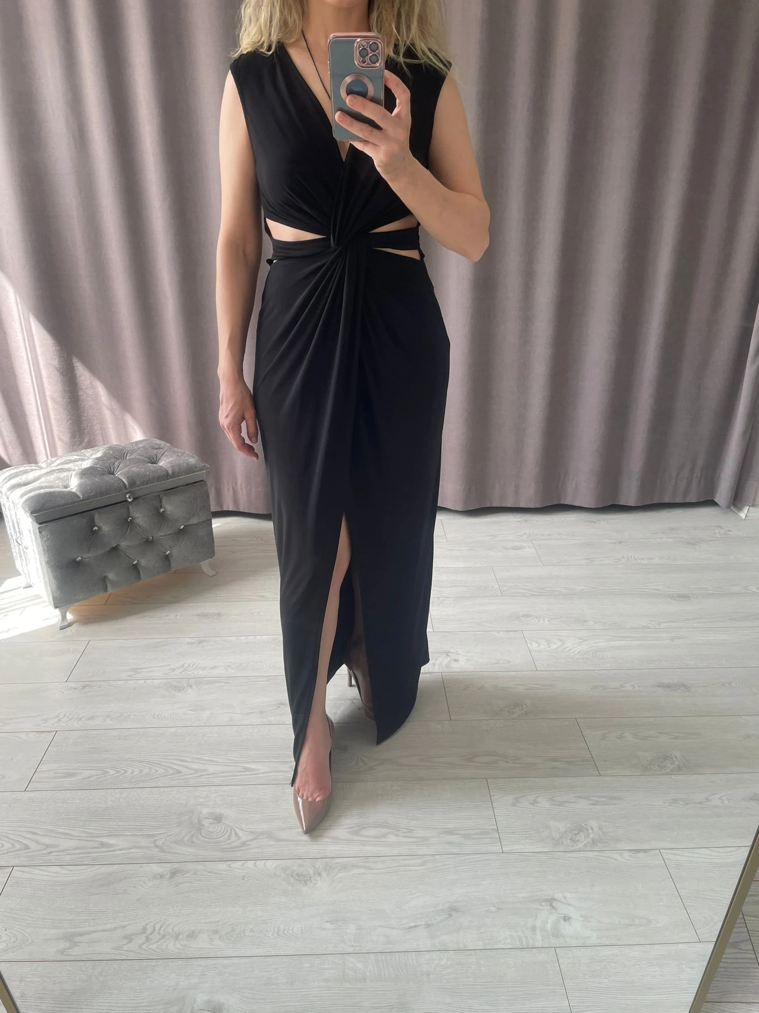 Pencere Detay Drapeli Elbise