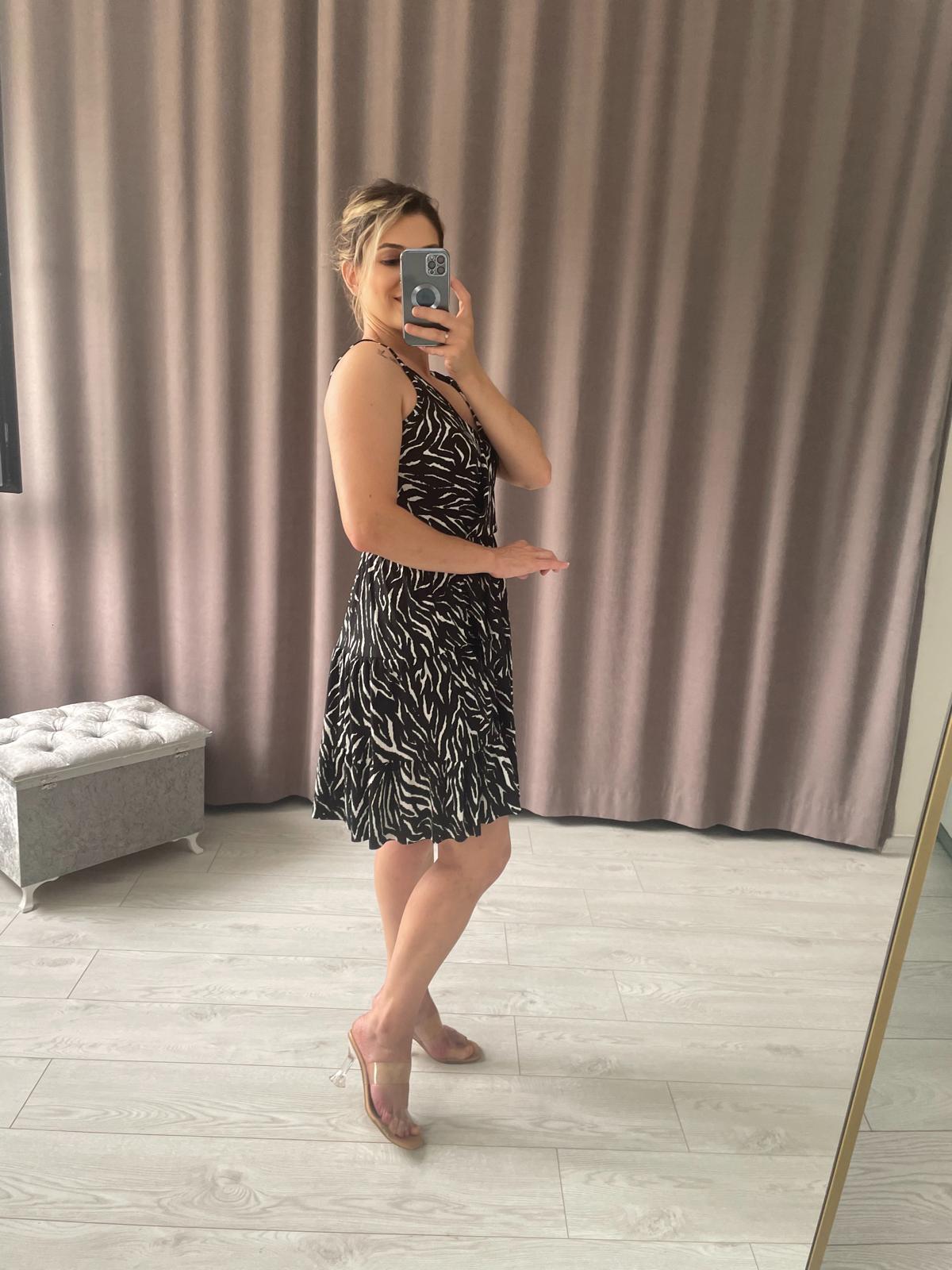 Zebra Desen Askılı Elbise