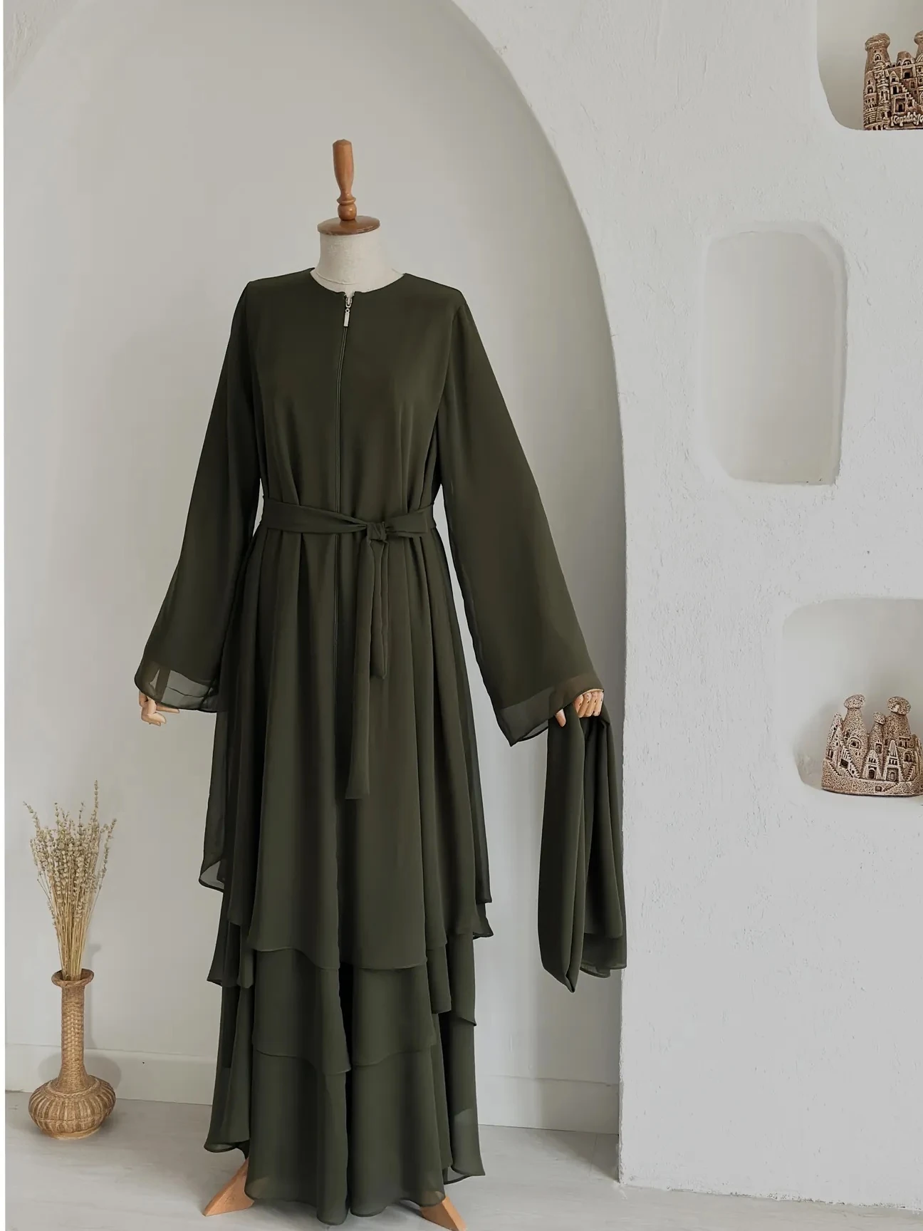 ŞİFON FERACE + ŞAL UMRE - Haki Yeşili