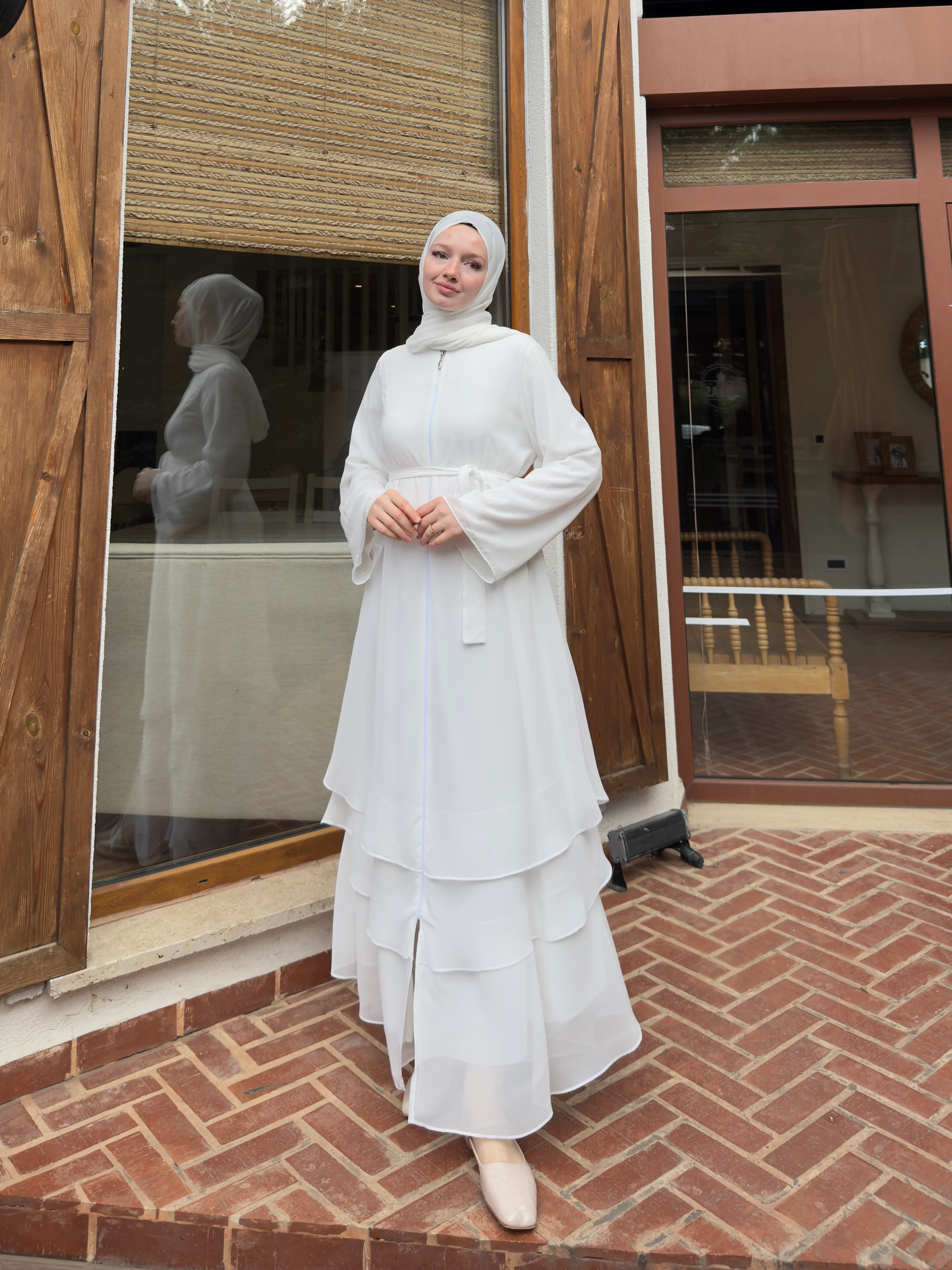 ŞİFON FERACE + ŞAL UMRE - Beyaz