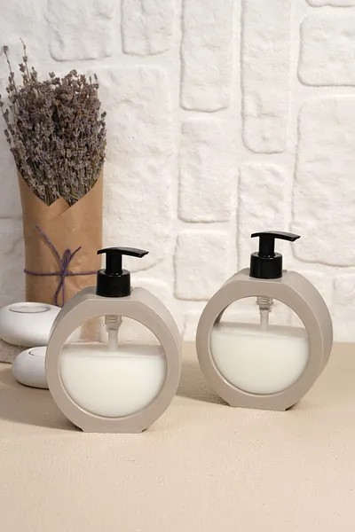 Bej Tezgah Üstü  Mutfak Banyo Lavabo Wc Plastik Oval Gri,bej Sıvı Sabunluk 350ML - 11,80 OZ Aç Kapa Kilit Ovalis Deterjanlık