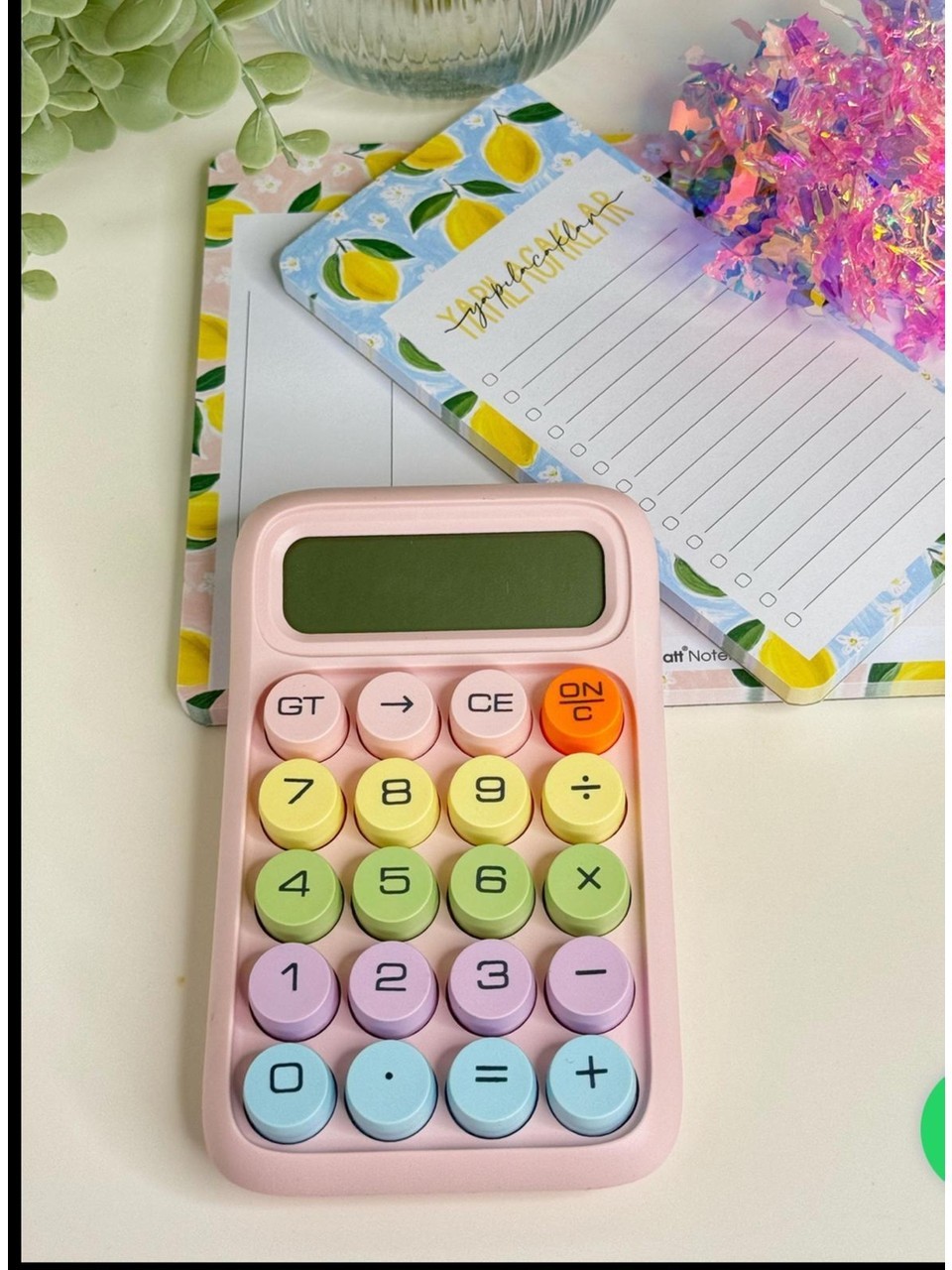 Pembe Masaüstü Renkli 10 Haneli Hesap Makinesi Okul Çocuk Genç LCD Ev Ofis Günlük Kullanım Hesap Makinesi