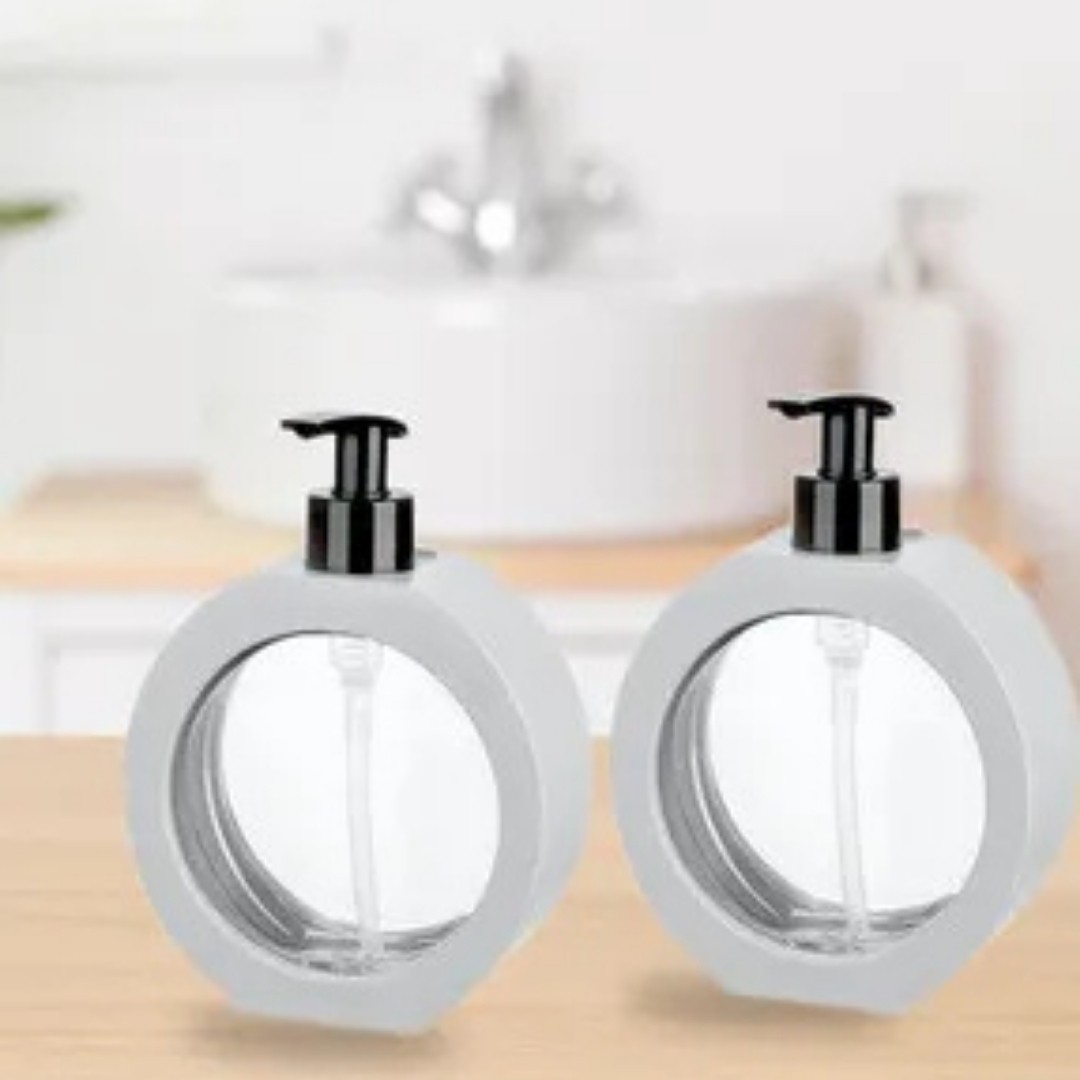 Gri Tezgah Üstü  Mutfak Banyo Lavabo Wc Plastik Oval Gri,bej Sıvı Sabunluk 350ML - 11,80OZ Aç Kapa Kilit Ovalis Deterjanlık