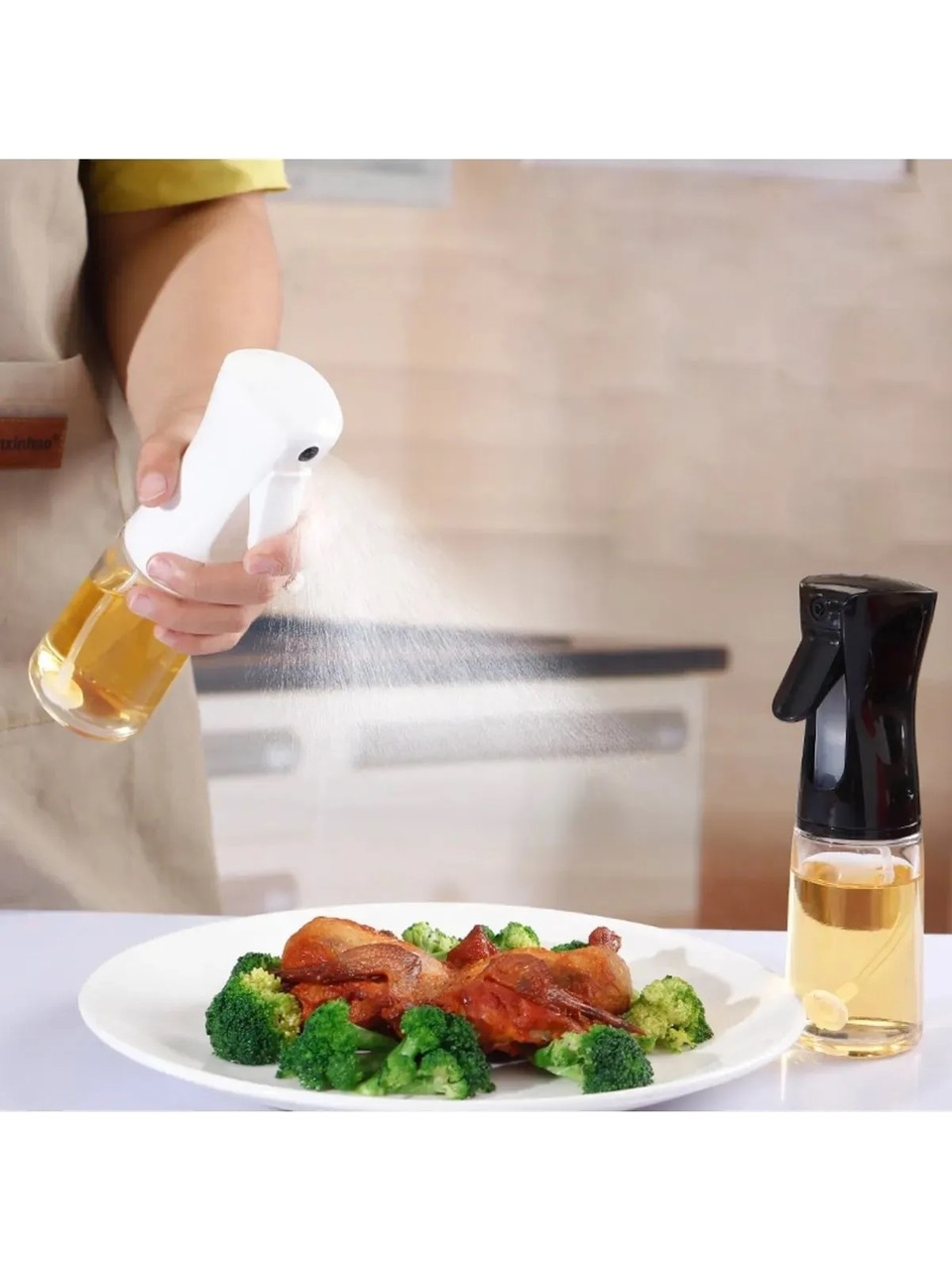 2 Adet 300ML Sprey Cam Şişe Zeytinyağı, Sirke Yağ Püskürtücü Yağdanlık Air Fryer Yağ Tasarruf Pratik Yağdanlık Berber, Kuaför Çok Amaçlı Sprey Beyaz Fısfıs