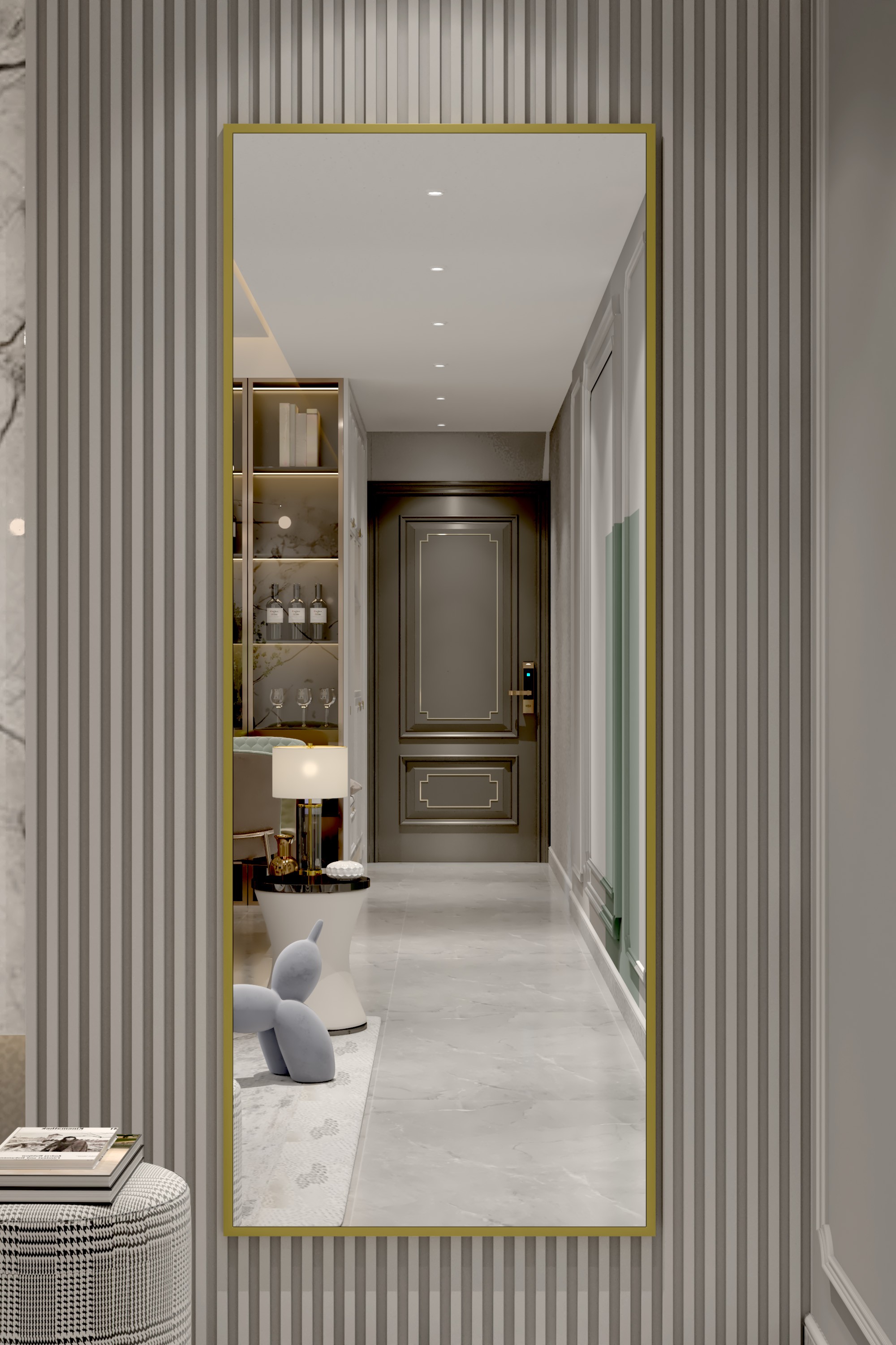 180x70 Diktörtgen Gold Metal Çerçeveli Boy Aynası 