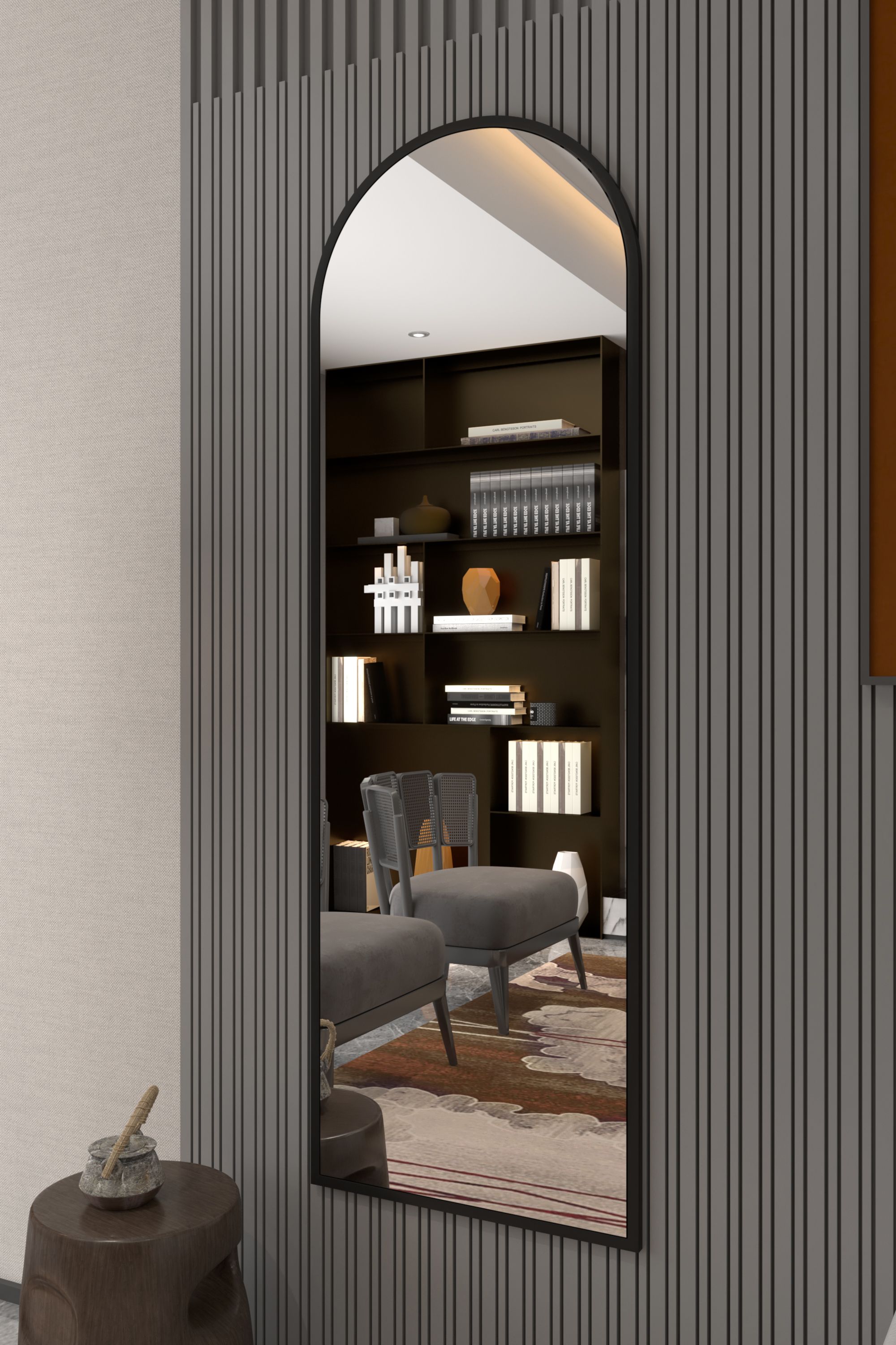 Metal Çerçeveli Ayaksız Duvar Aynası 150x60, Siyah