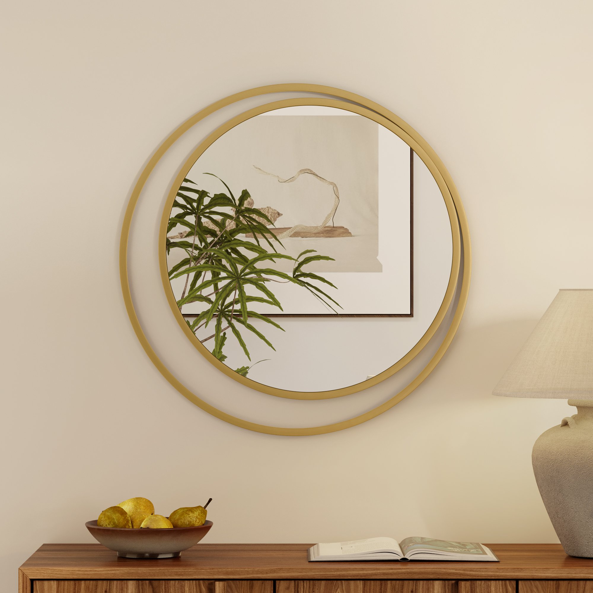 Gold Metal Çerçeveli Sofi Ayna 70x70 cm
