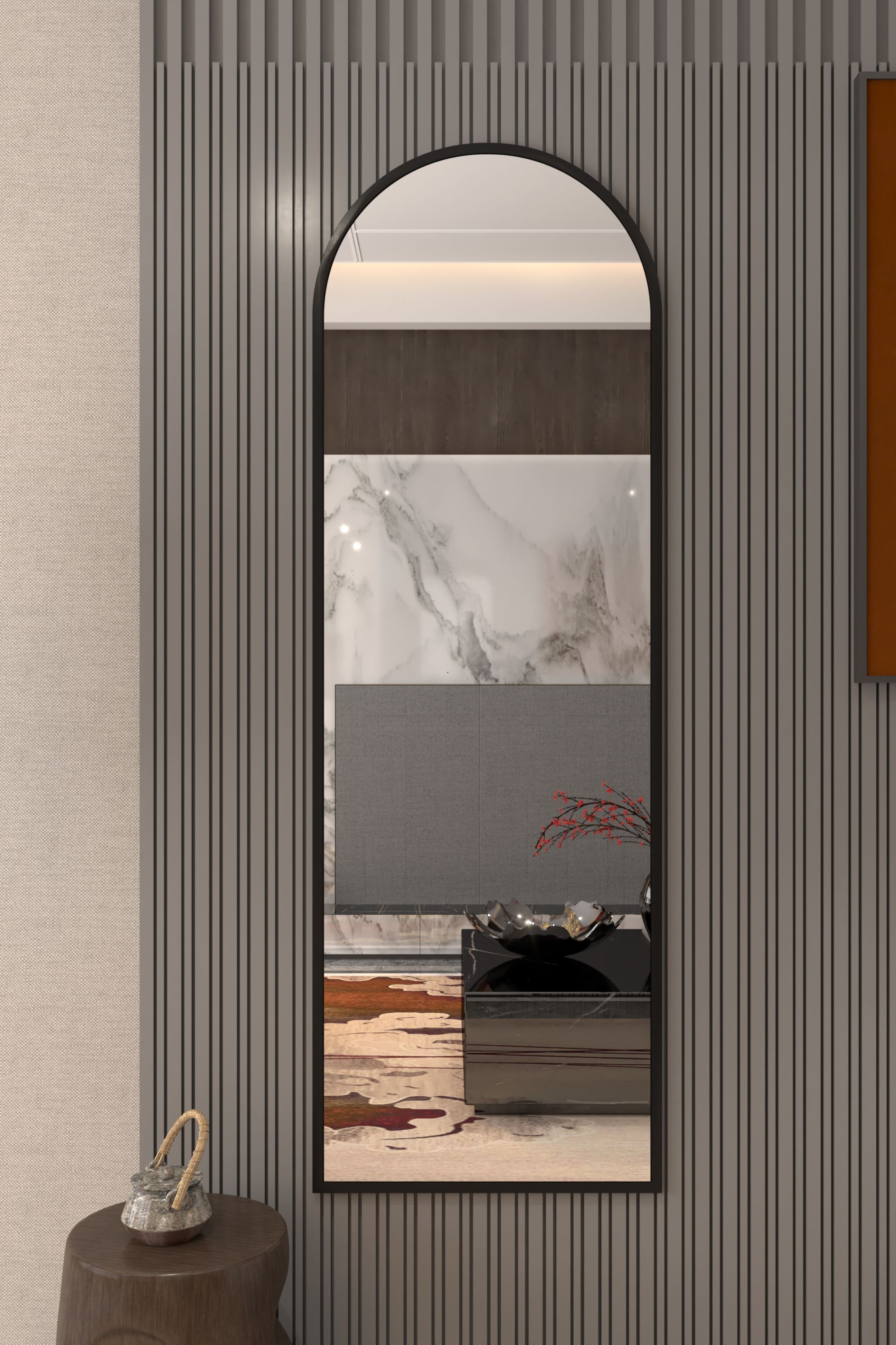 Metal Çerçeveli Ayaksız Duvar Aynası 150x60, Siyah