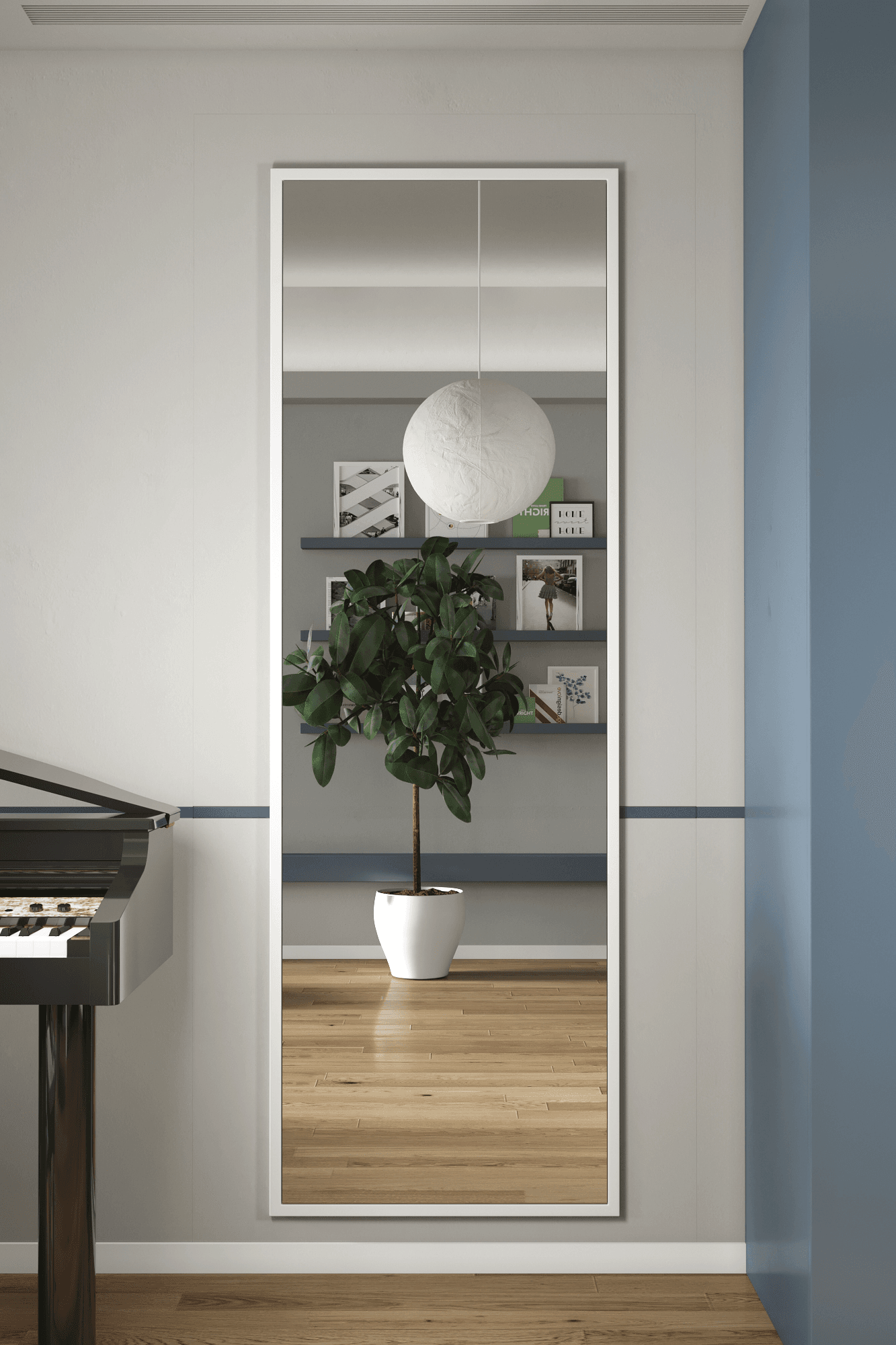 180x60 Diktörtgen Beyaz Metal Çerçeveli Boy Aynası