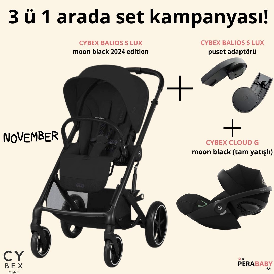 Cybex Balios Moon Black-Cybex Cloud G Moon Black-Cybex Puset Adaptörü-3'lü set (teslimat süresi: 2-4 hafta)