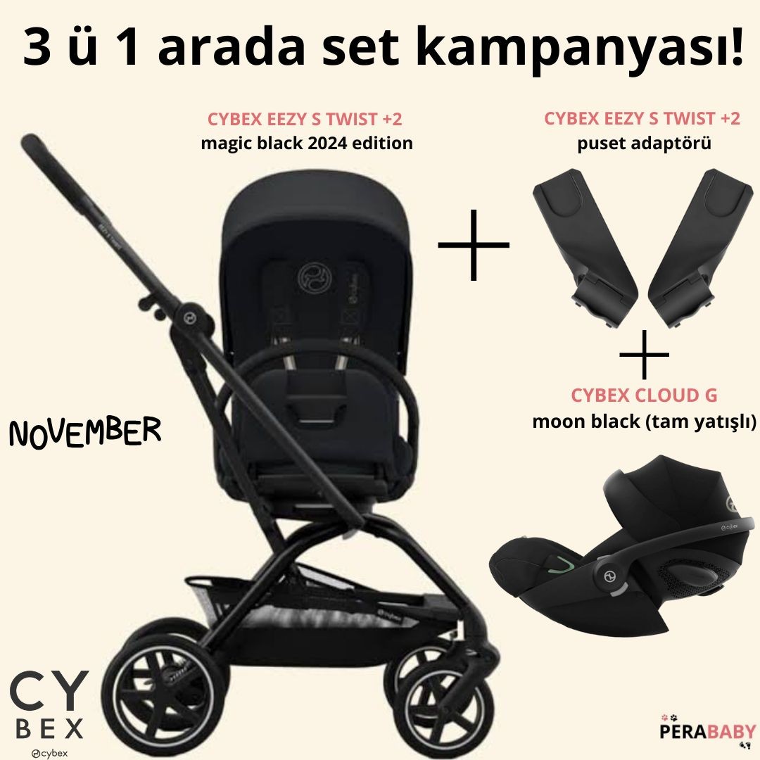 Cybex Eezy S Twist +2 Magic Black-Cybex Cloud G Moon Black-Cybex Puset Adaptörü-3'lü set (teslimat süresi: 2-4 hafta)