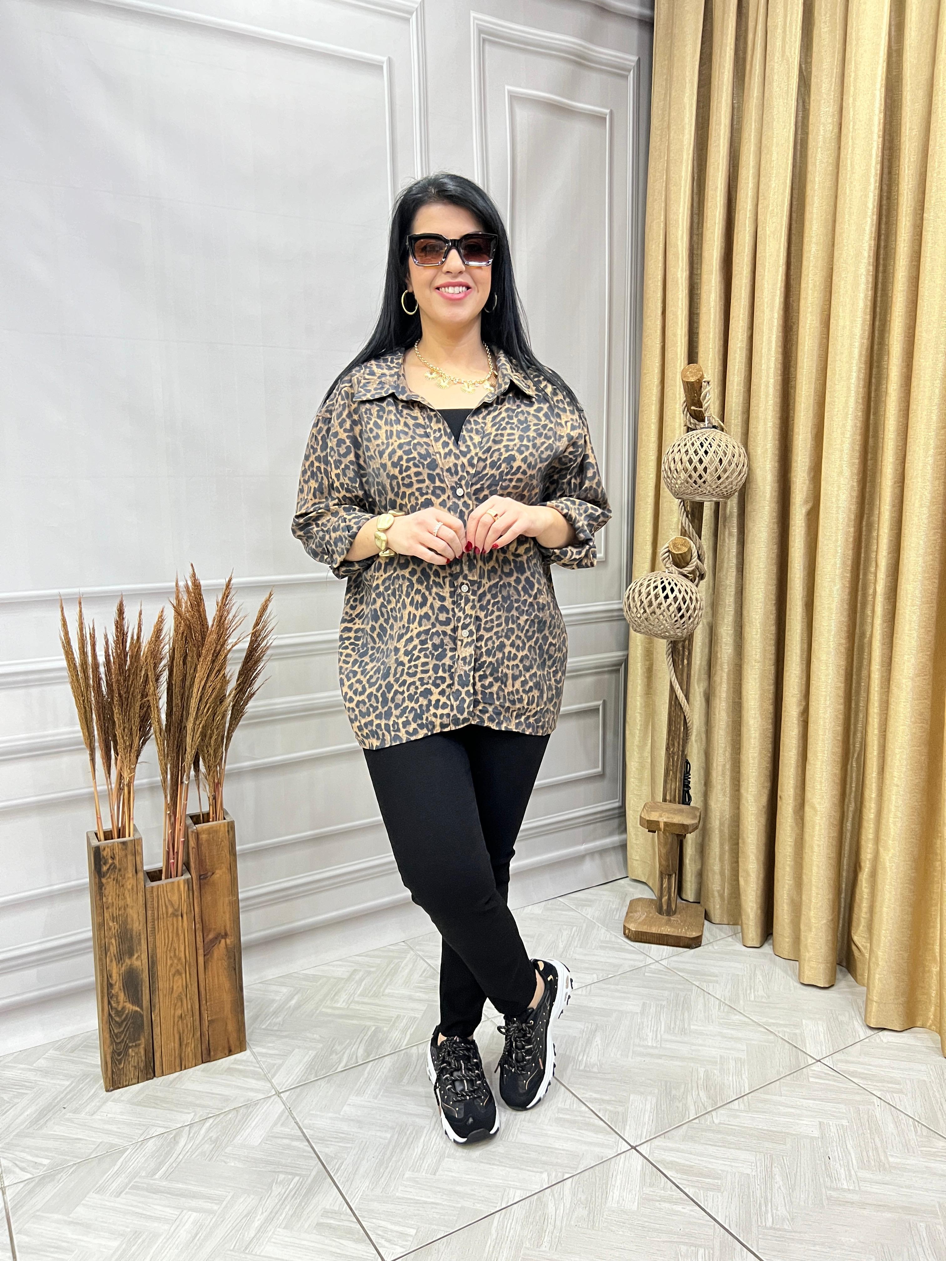 OVER SIZE KALIP LEOPAR DESEN LUX KALİTE GÖMLEK
