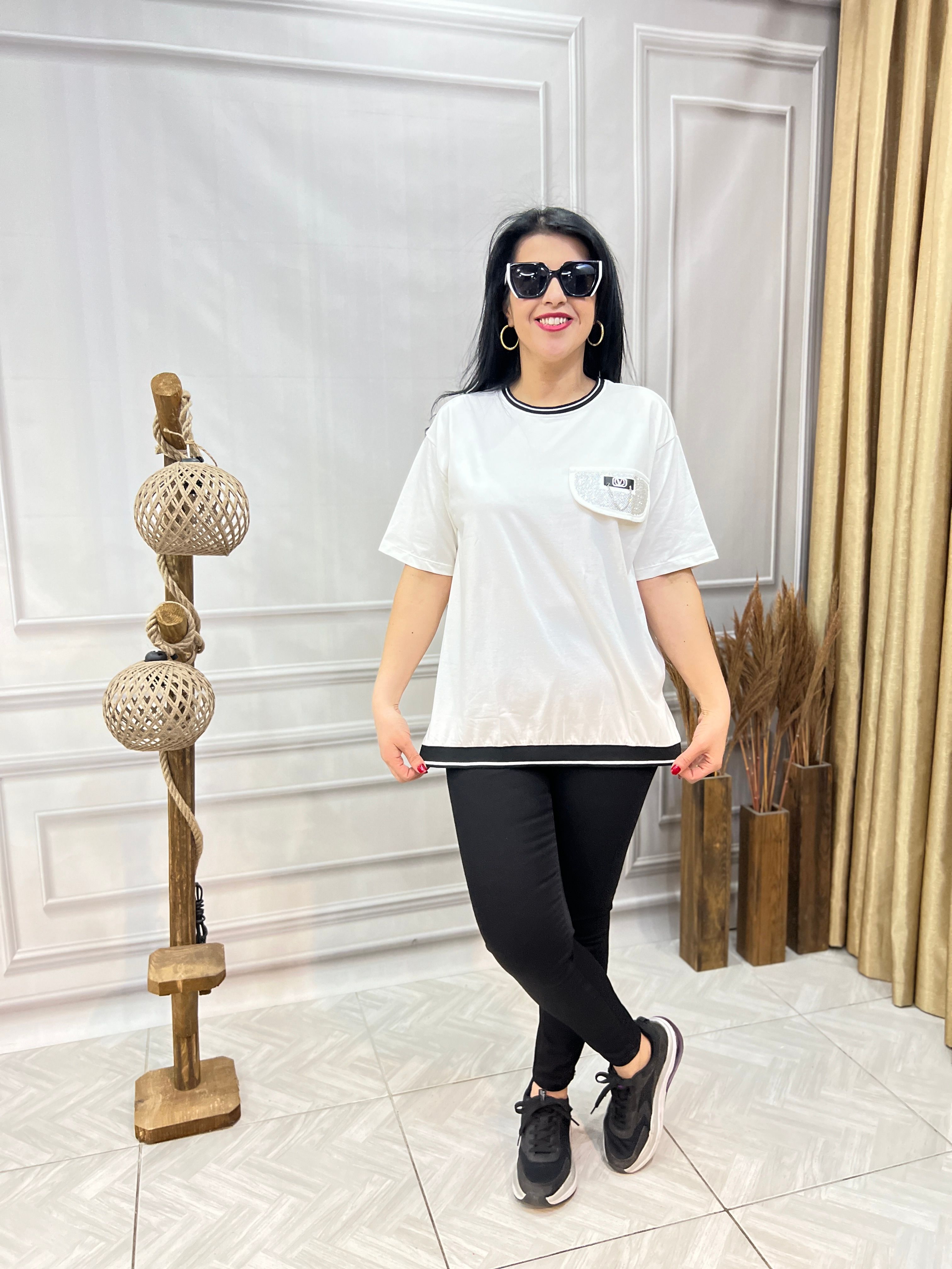 MODAL KUMAŞ LUX KALİTE CEP KAPAKLI TASARIM BLUZ TSHIRT - BEYAZ