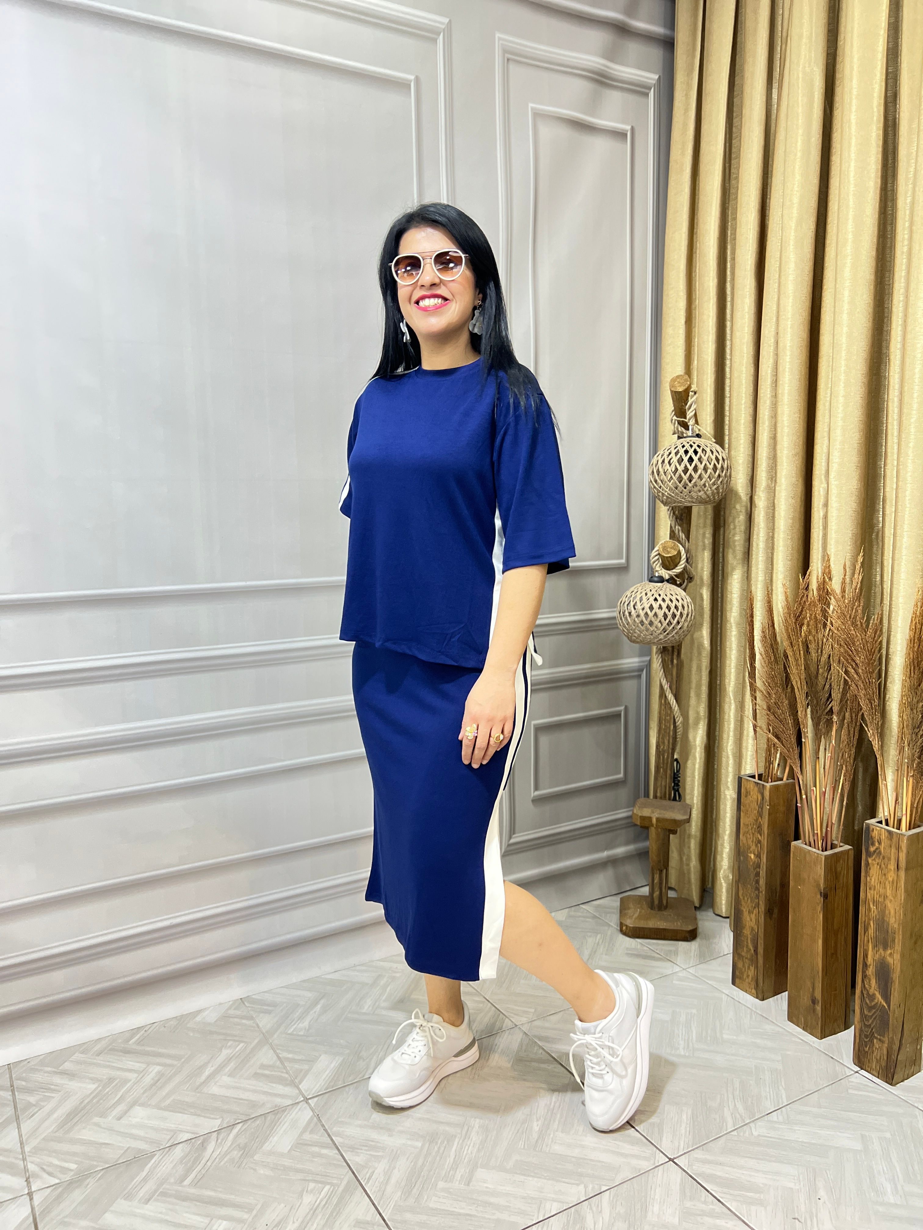 GARNİ DETAYLI LUX KALİTE MODAL KUMAŞ İKİLİ TAKIM - LACİVERT