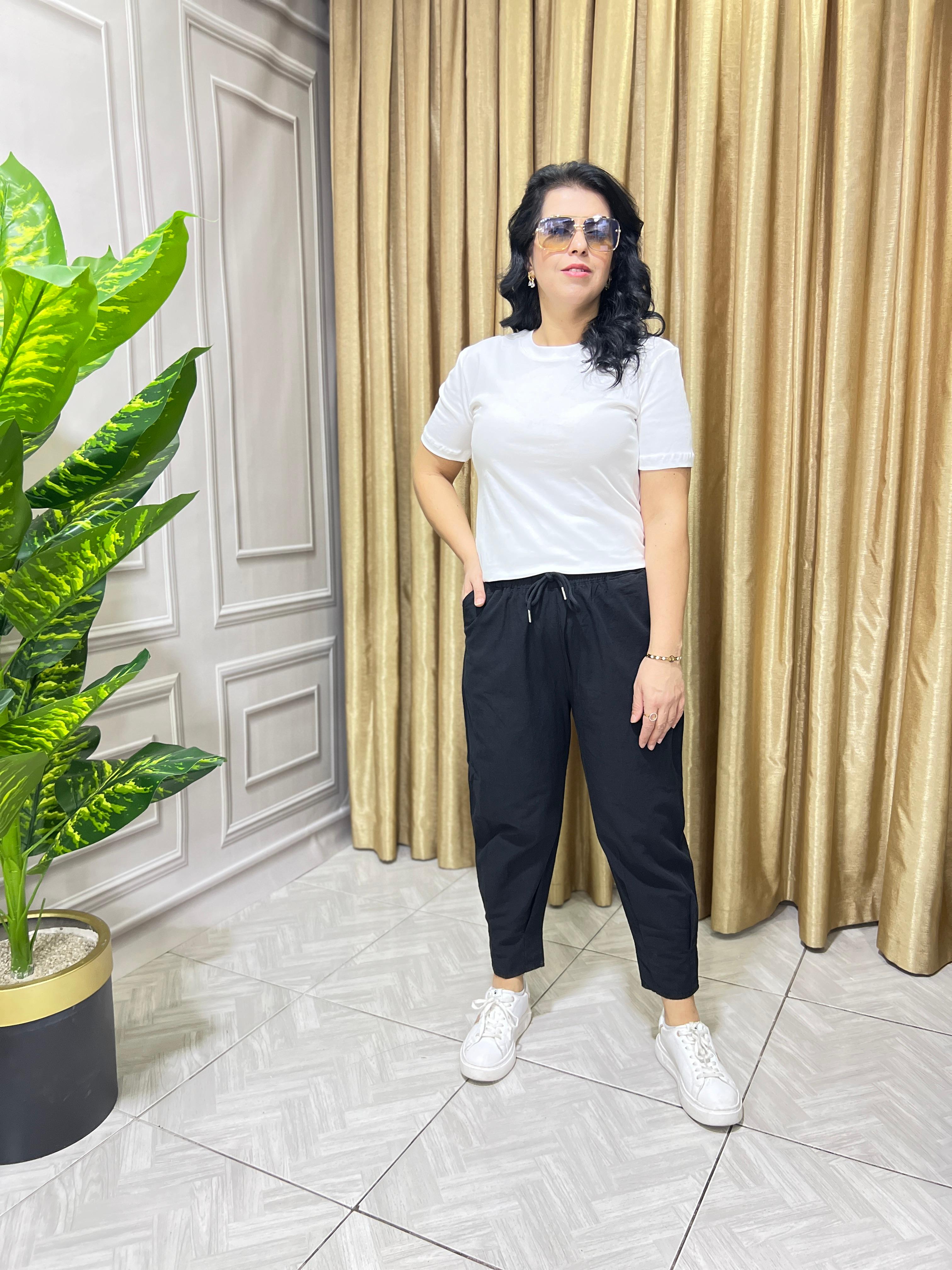 VERA HAVUÇ MODEL KETEN PANTOLON - SİYAH