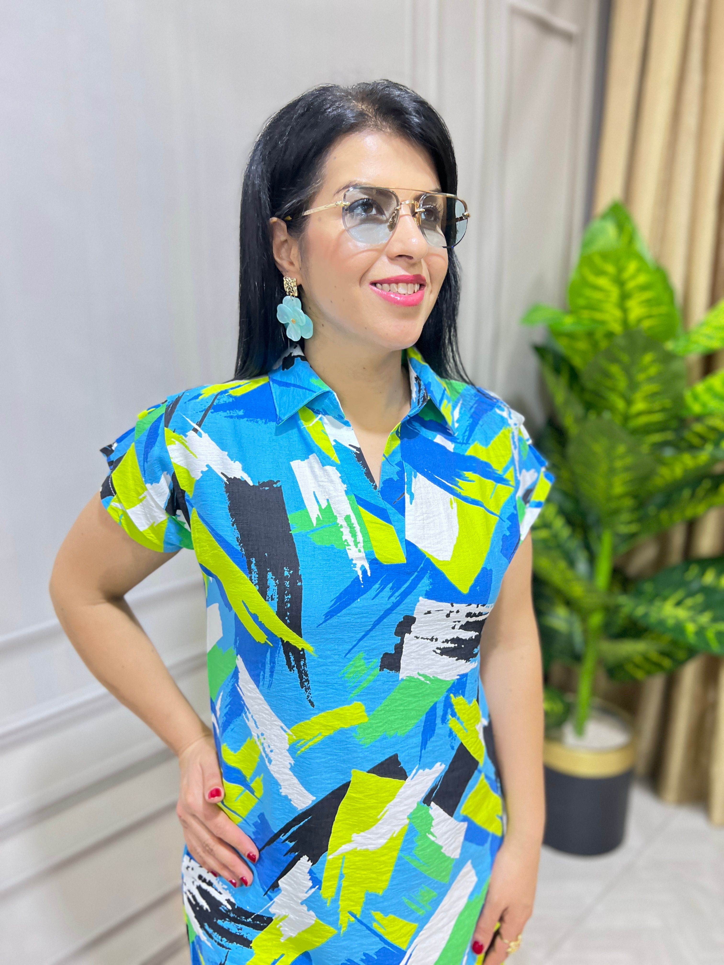 OMUZ DRAPELİ FLORA ELBİSE 