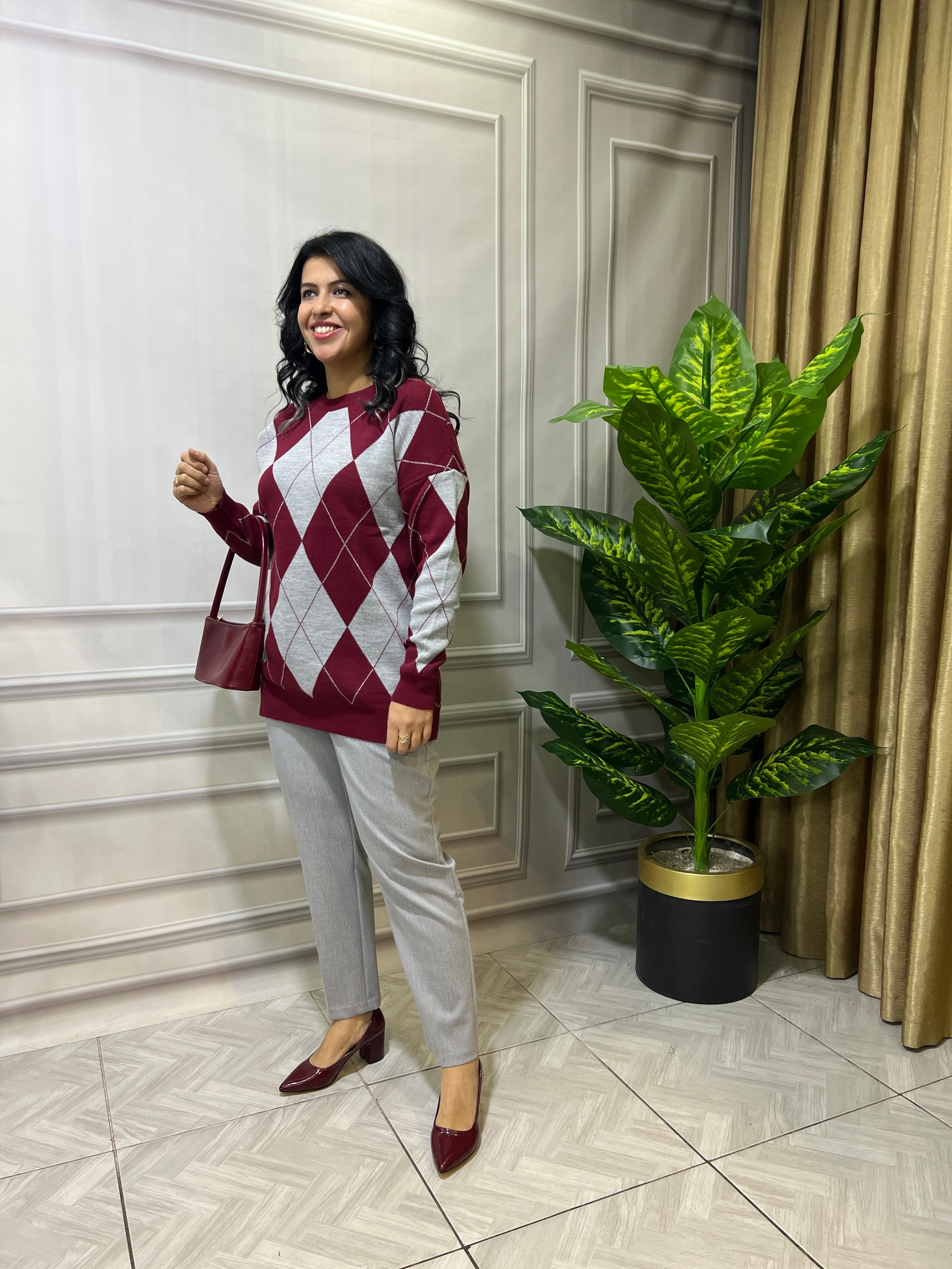 ELEGANT DIAMOND TRİKO - BORDO GRİ