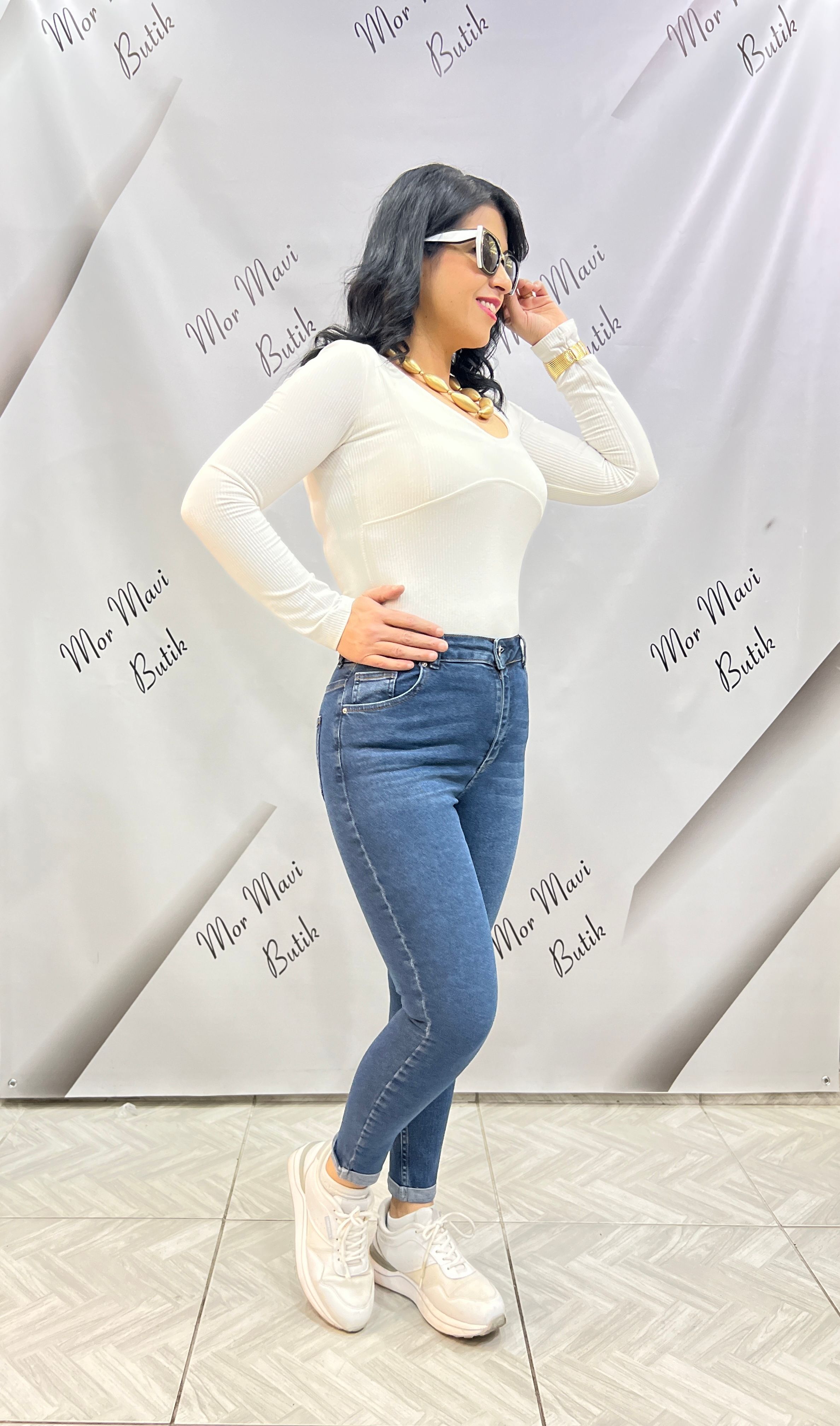 ORTA MAVİ RENK LUX KALİTE DUBLE DAR PAÇA JEAN