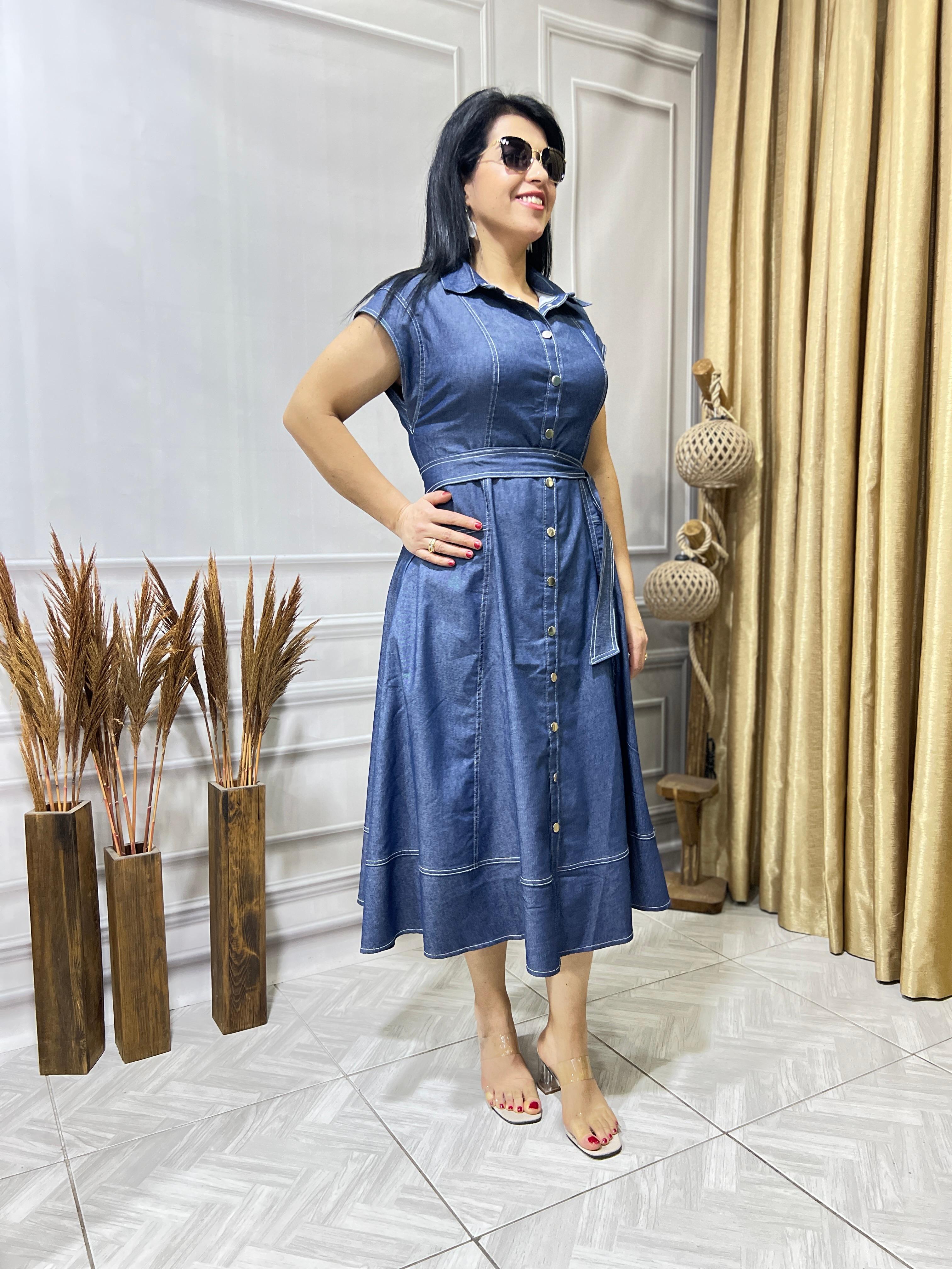 LUX KALİTE LİKRALI KOT KUMAŞ ELBİSE