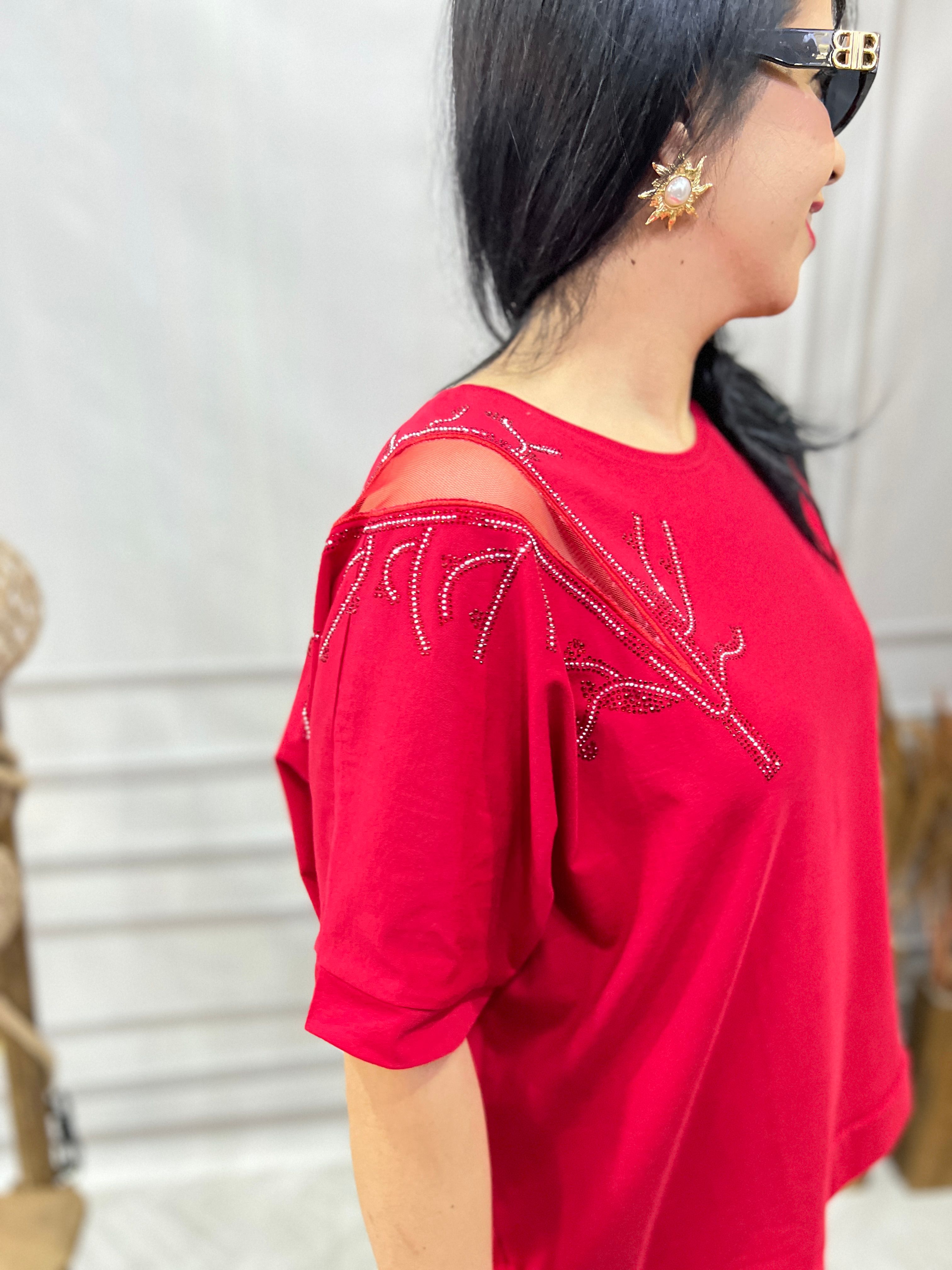 MODAL KUMAŞ LUX KALİTE ORGANİZE TÜL DETAYLI TASARIM BLUZ TSHIRT