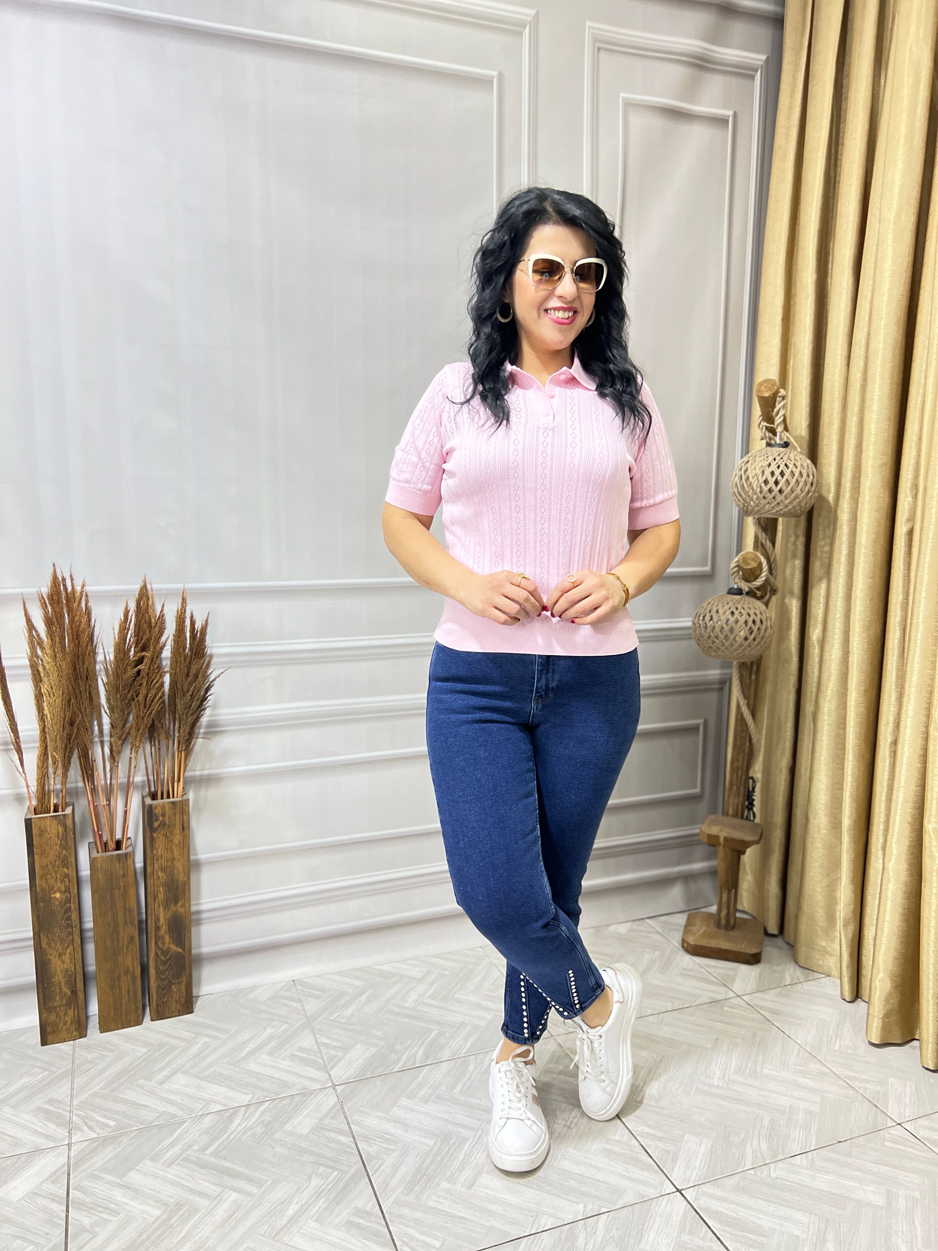 İTHAL İPLİK LUX KALİTE POLO YAKA MERSERİZE BLUZ - PEMBE