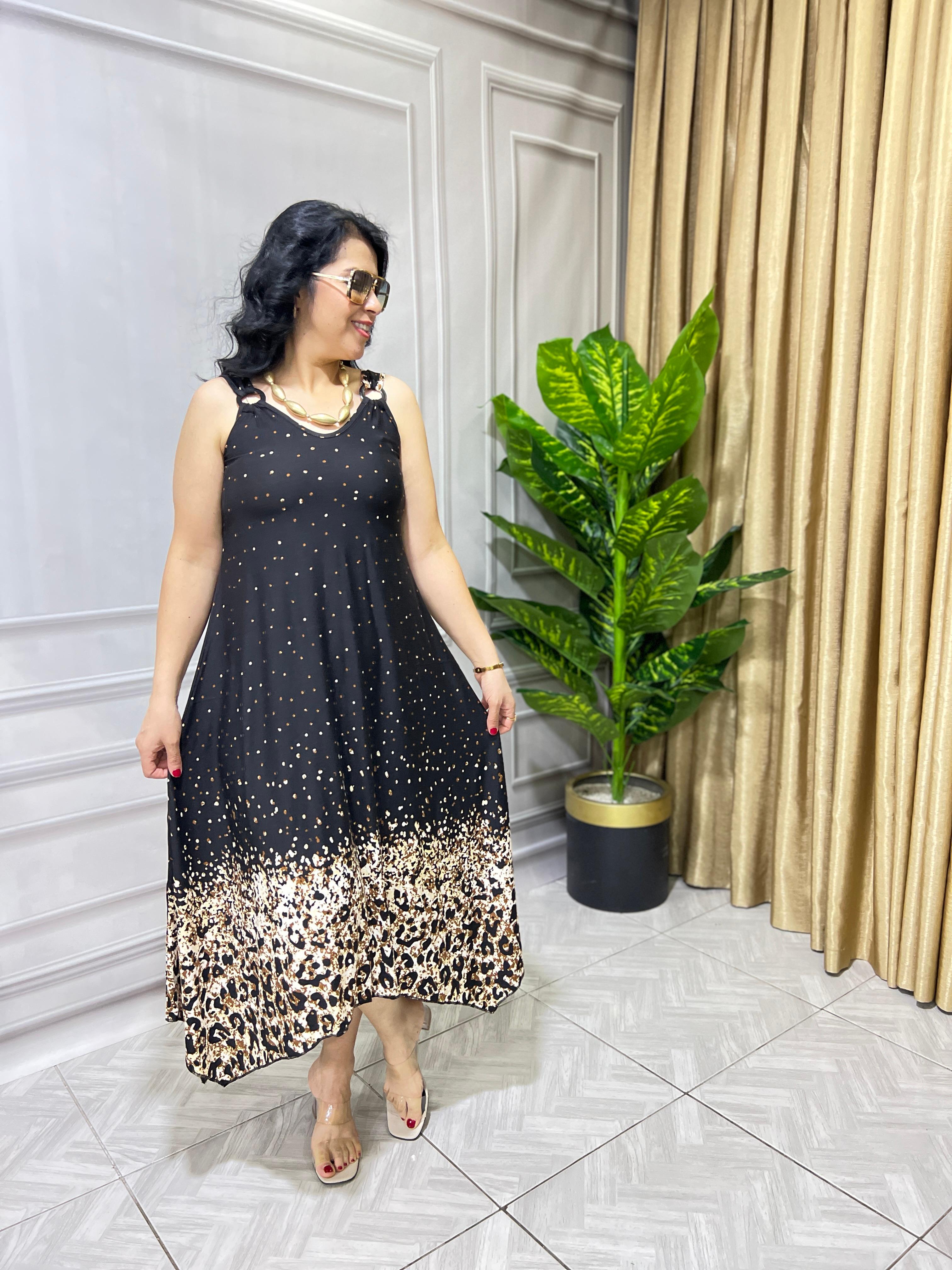 PLUS STYLE ELBİSE - PUANTİYE LEOPAR DESEN