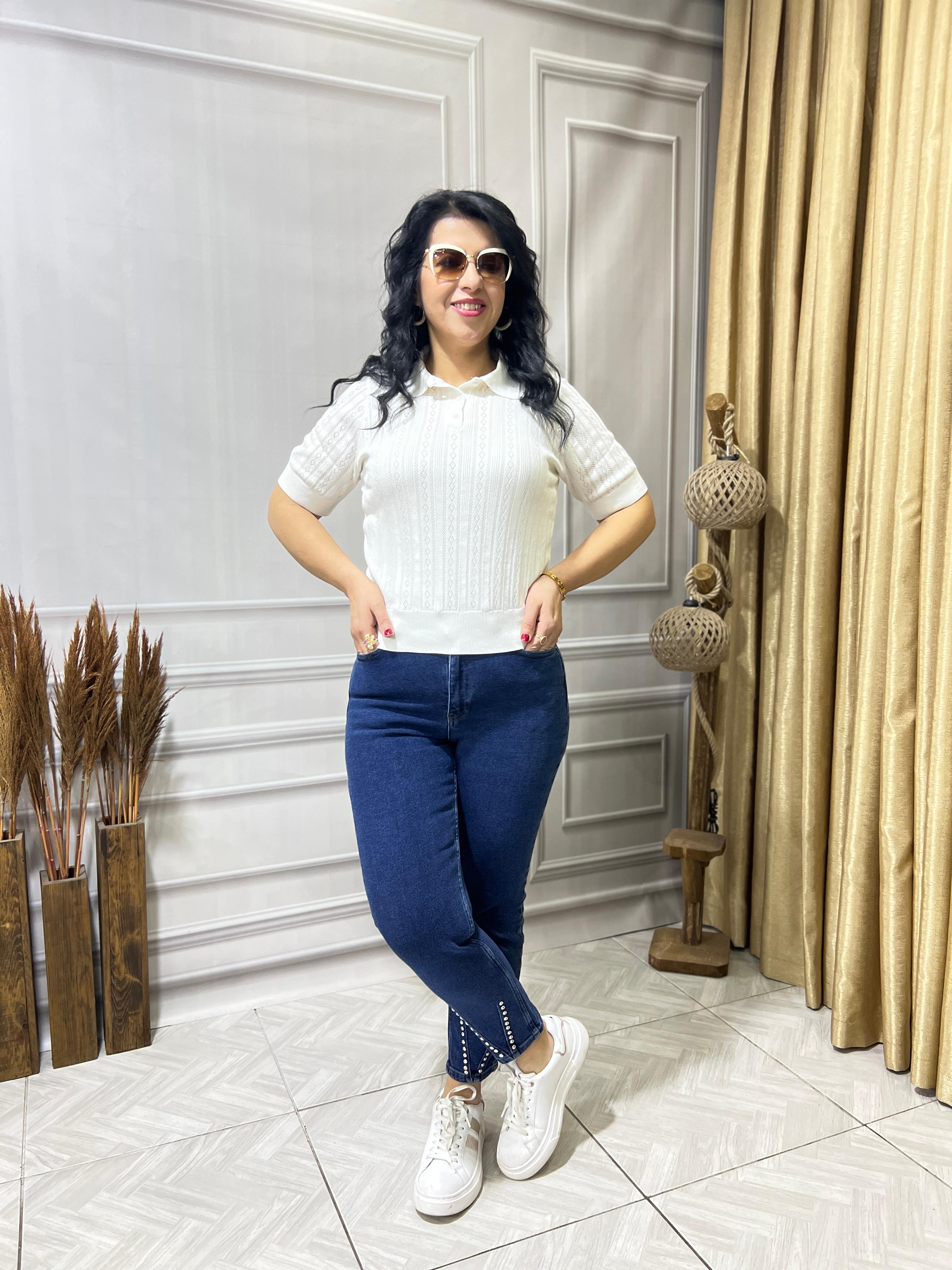 İTHAL İPLİK LUX KALİTE POLO YAKA MERSERİZE BLUZ - BEYAZ