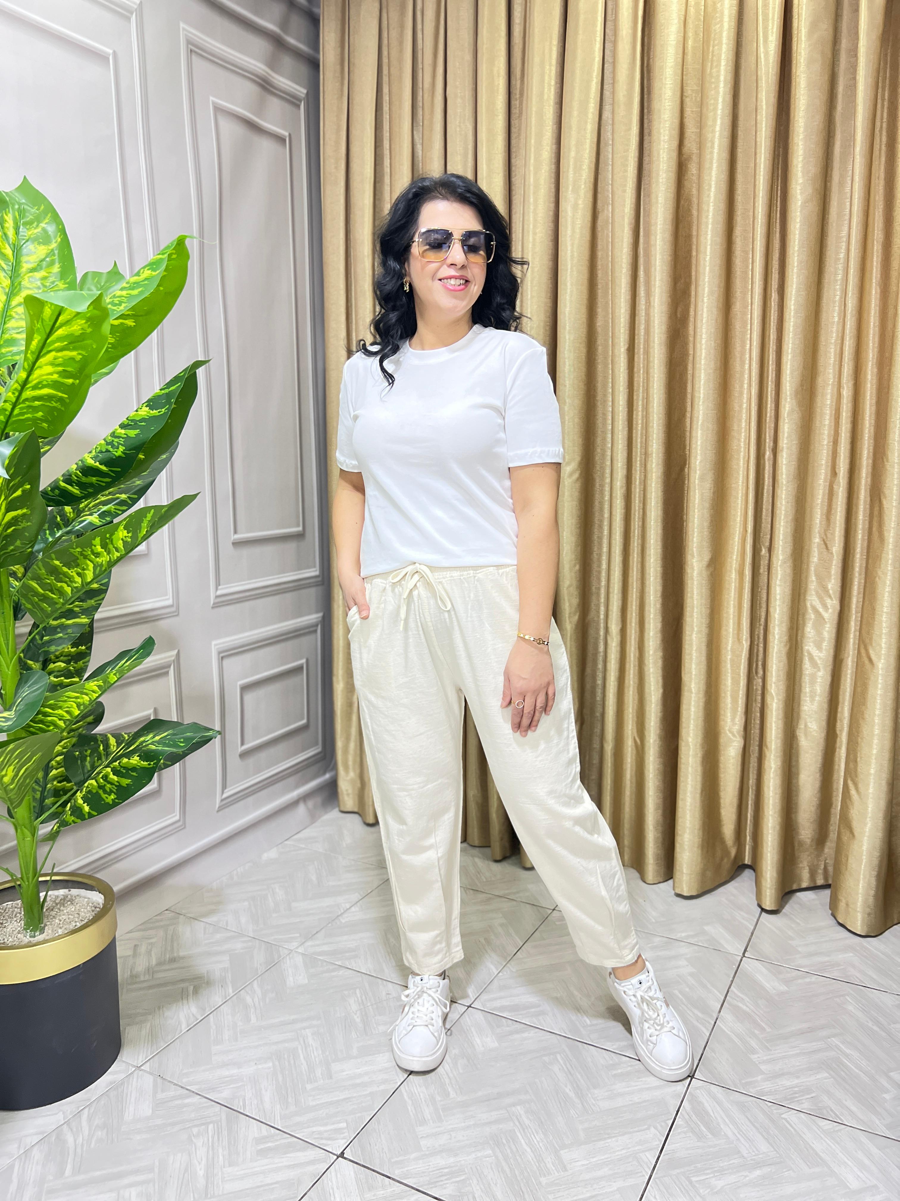 VERA HAVUÇ MODEL KETEN PANTOLON - KREM
