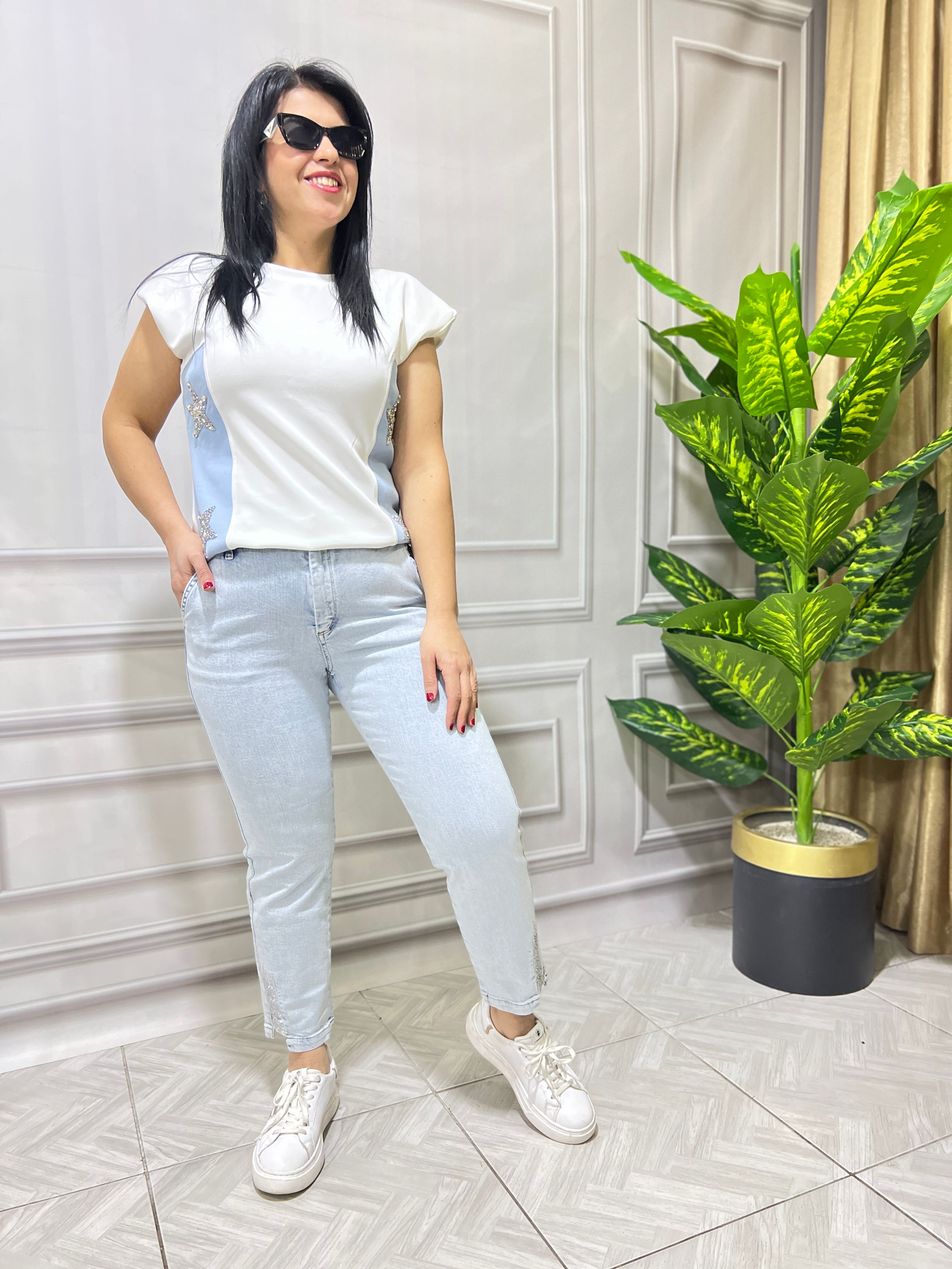PAÇA TAŞ DETAYLI BÜYÜK BEDEN LUX KALİTE MOM FIT JEAN