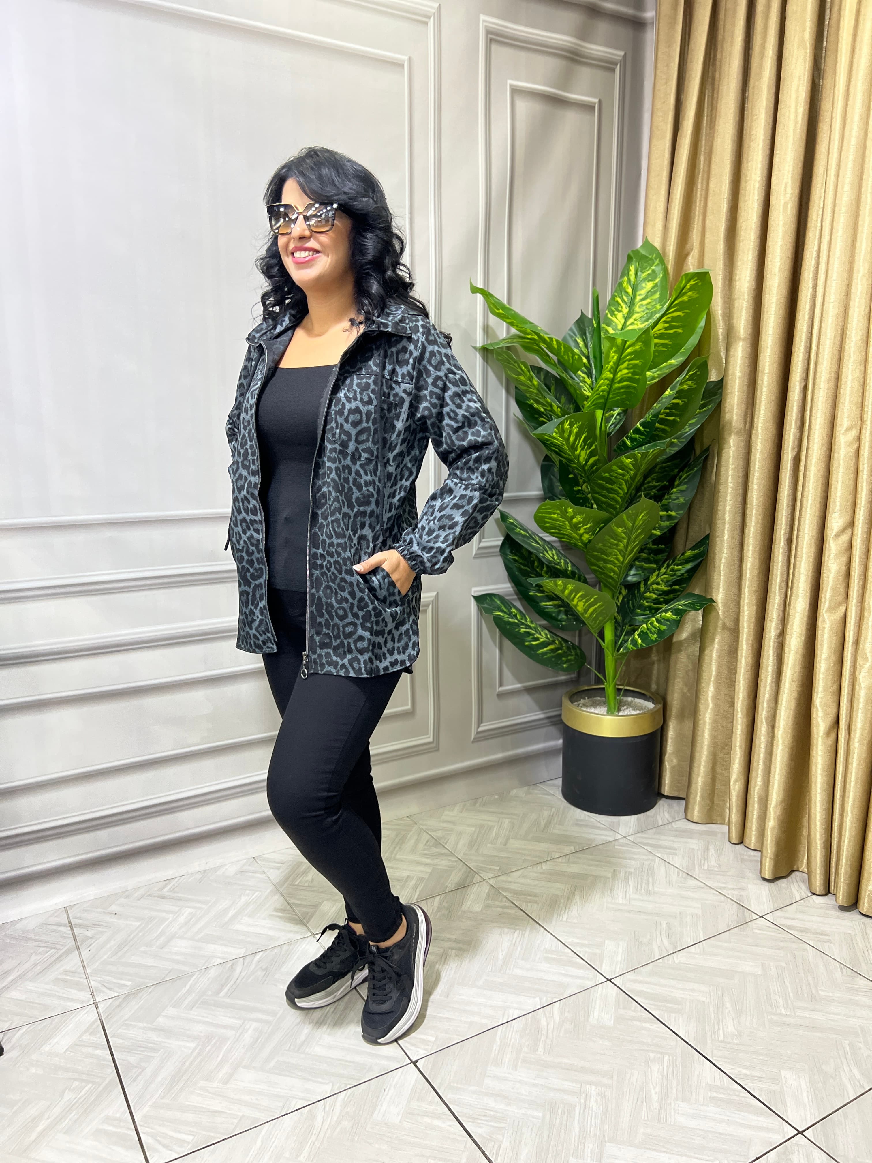URBAN WILD LEOPAR CEKET - SİYAH