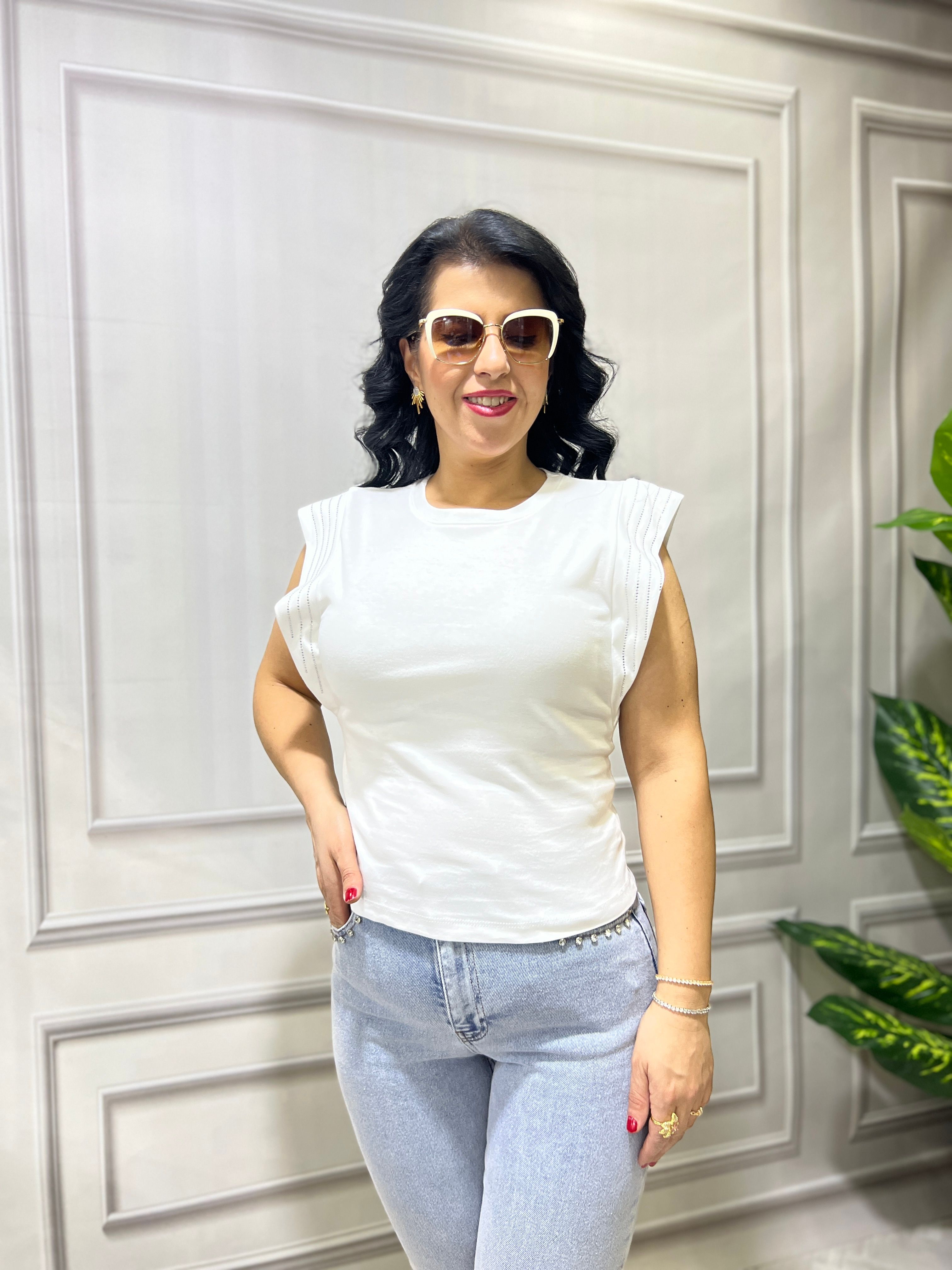 PRES TAŞ BASKILI FUSHION TSHIRT - BEYAZ